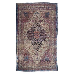 Antique Turkish Hand-Knotted Kerman Wool Area Rug 7x12 Ivory