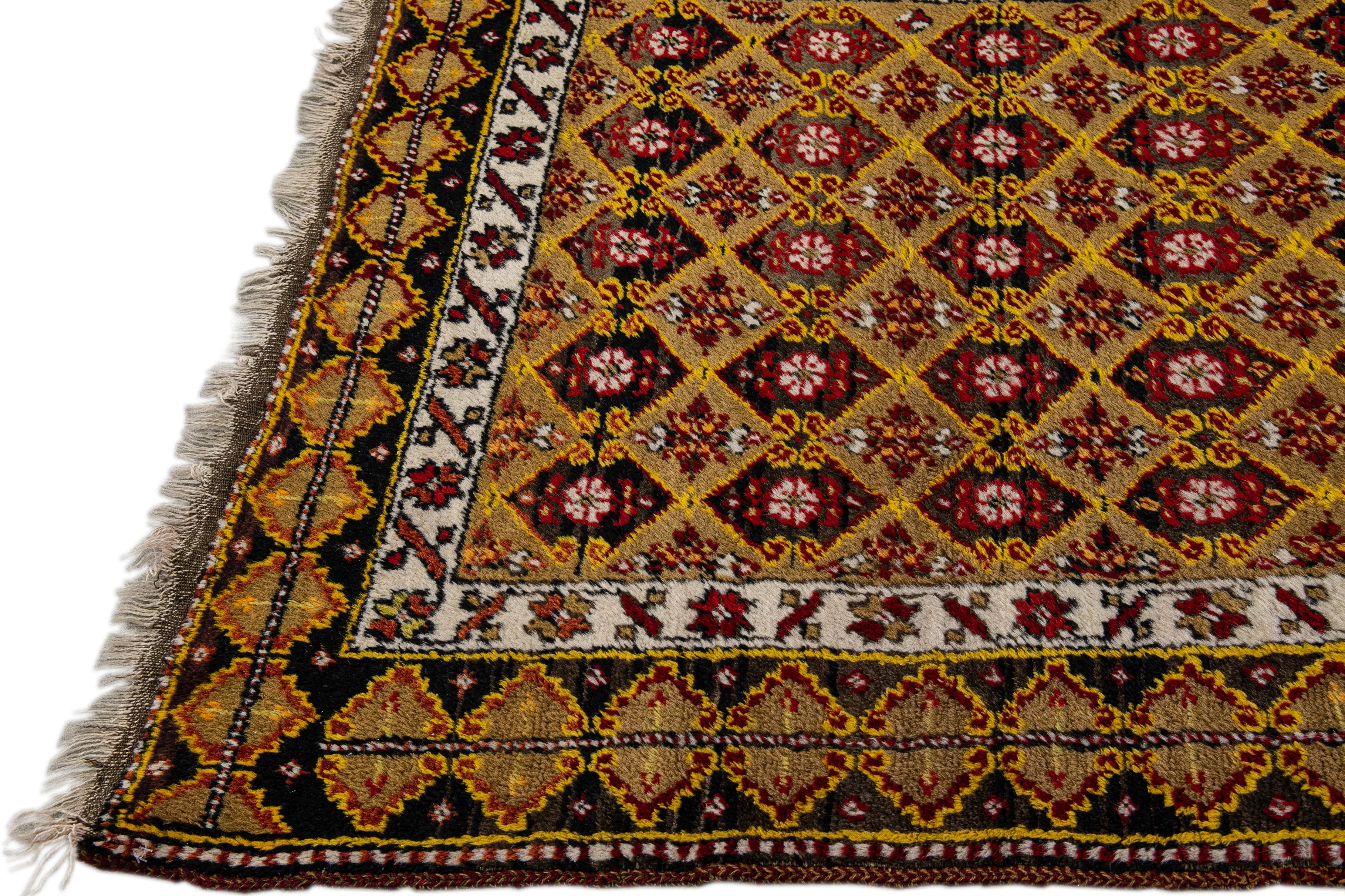 Hand-Knotted Antique Turkish Handmade Allover Designed Wool Runner For Sale
