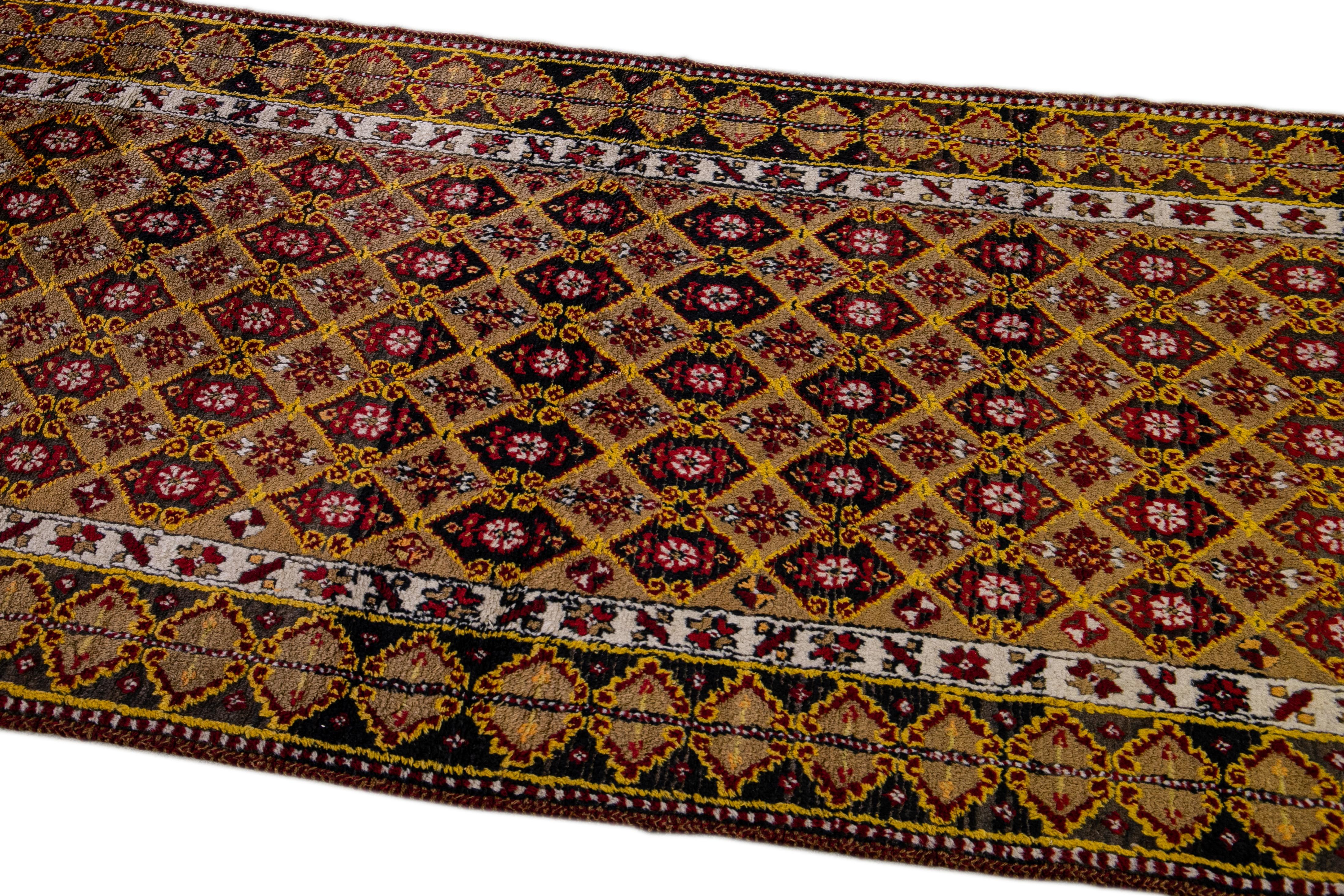 Antique Turkish Handmade Allover Designed Wool Runner In Excellent Condition For Sale In Norwalk, CT