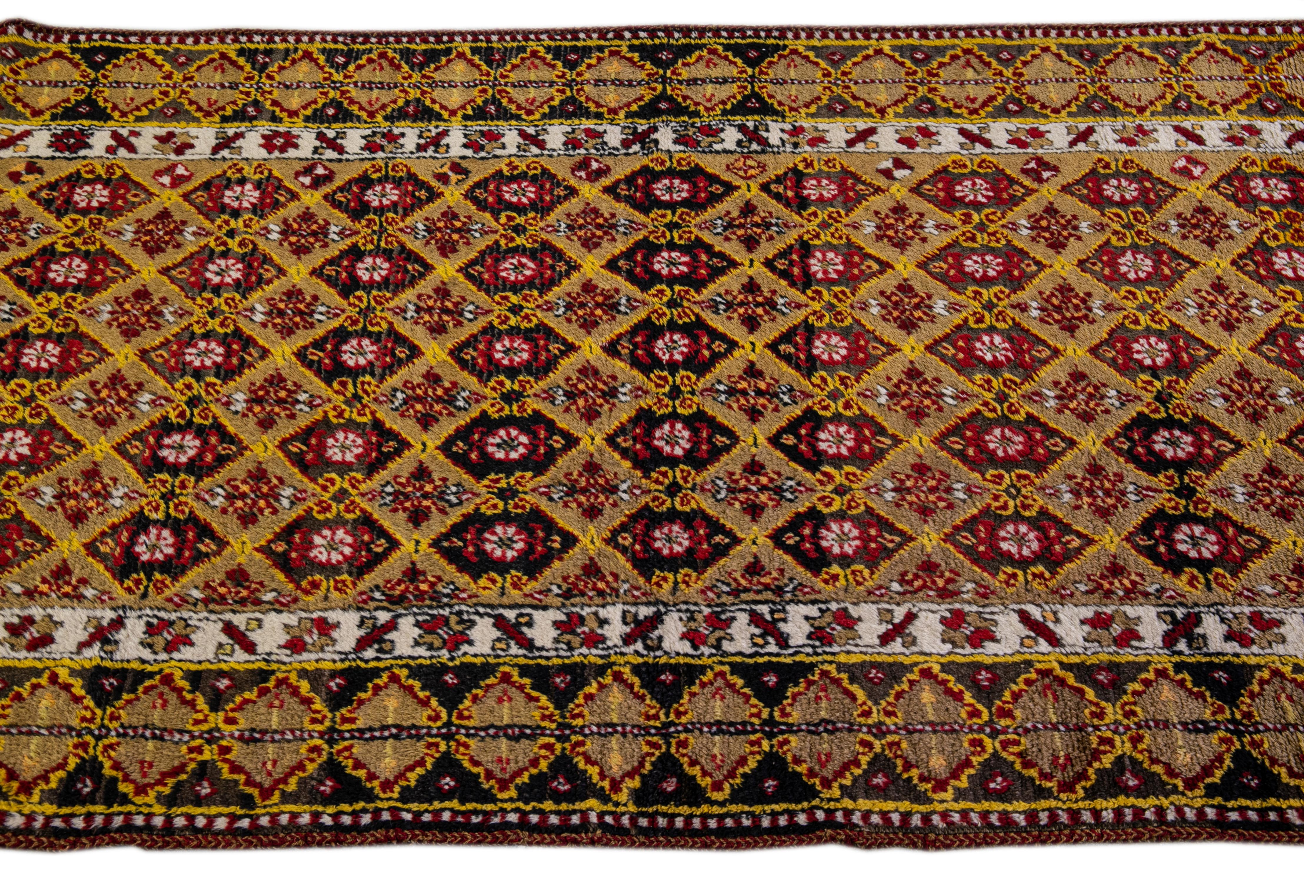 Early 20th Century Antique Turkish Handmade Allover Designed Wool Runner For Sale