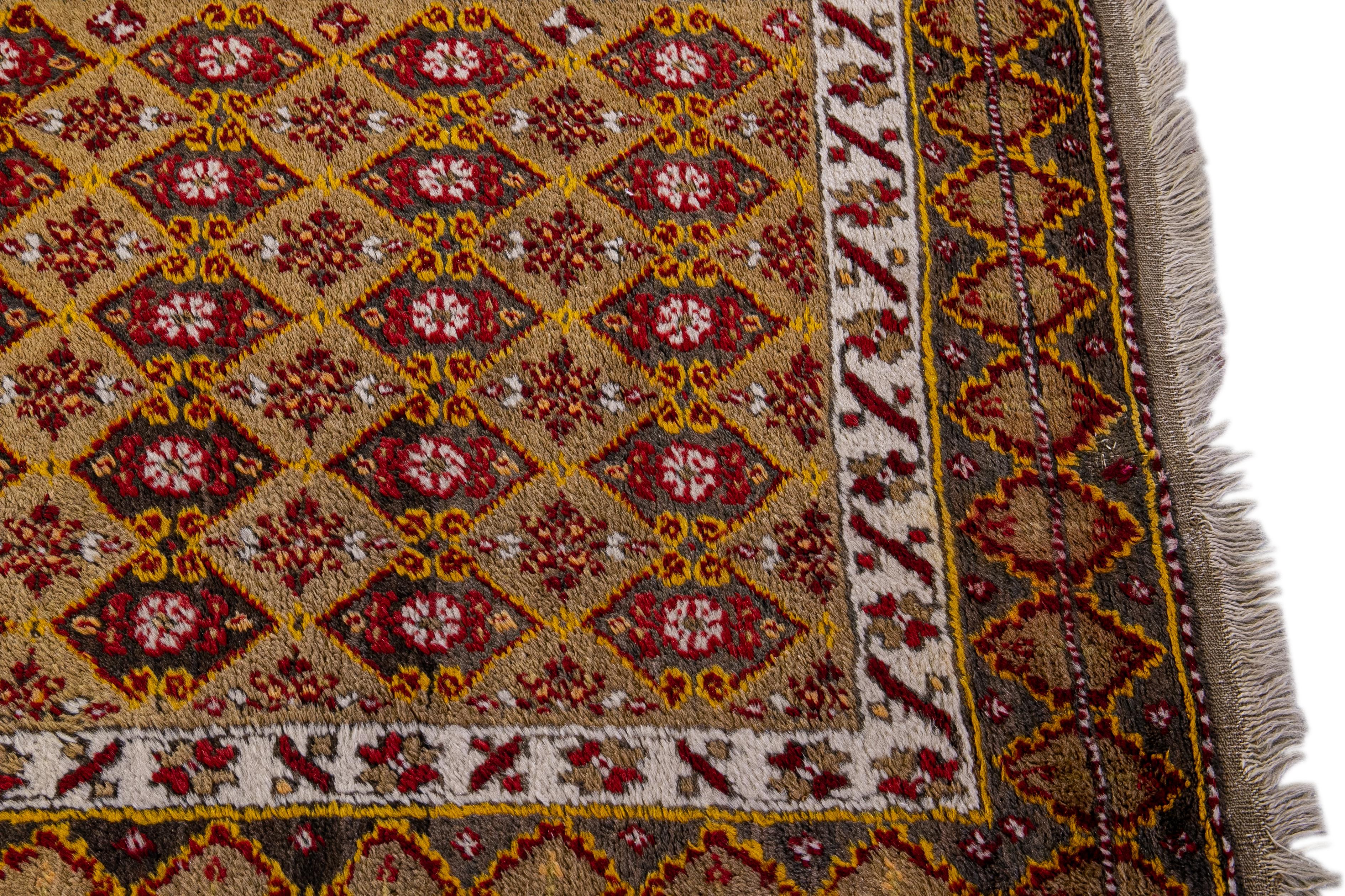 Antique Turkish Handmade Allover Designed Wool Runner For Sale 1