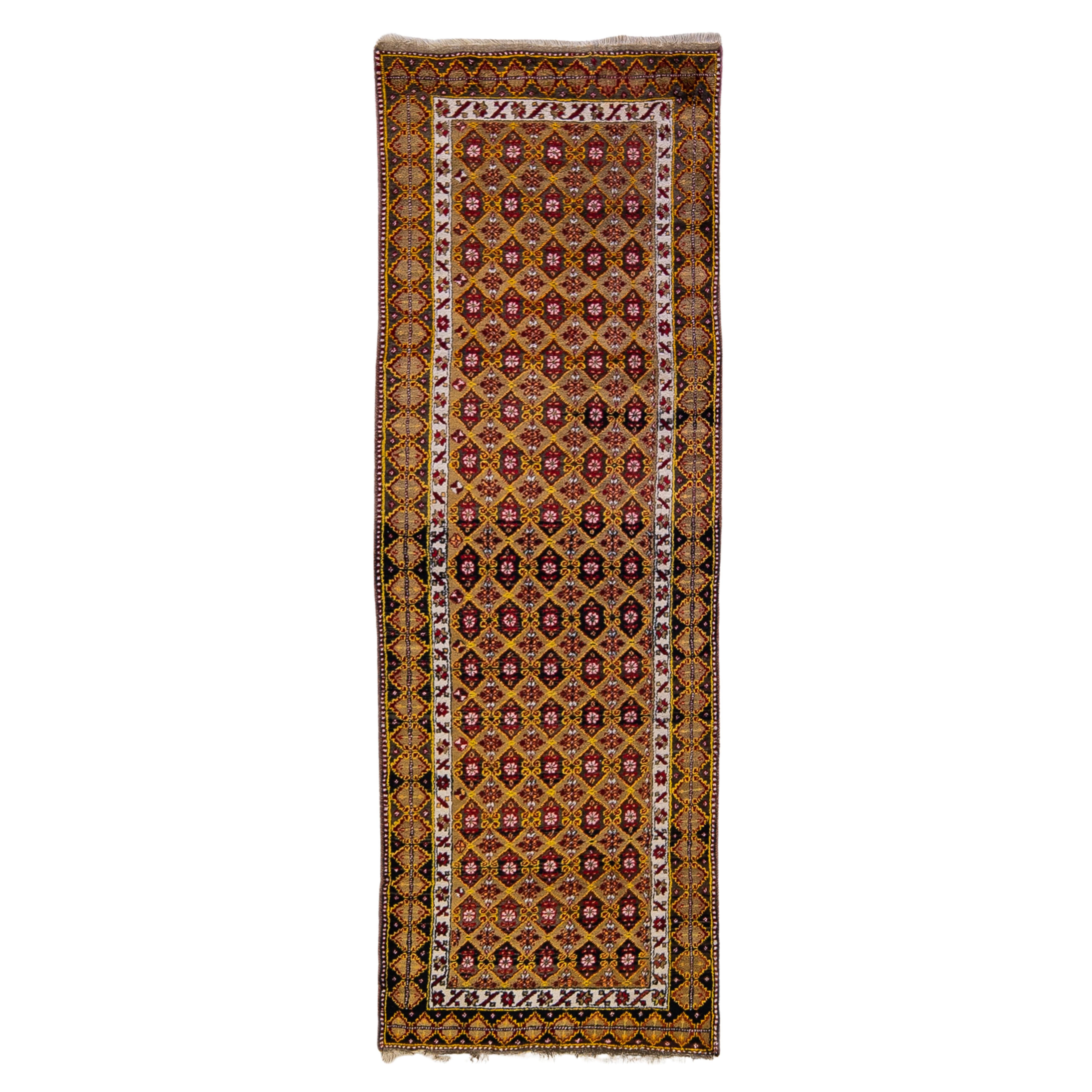 Tapis de couloir en laine turc ancien entièrement conçu à la main