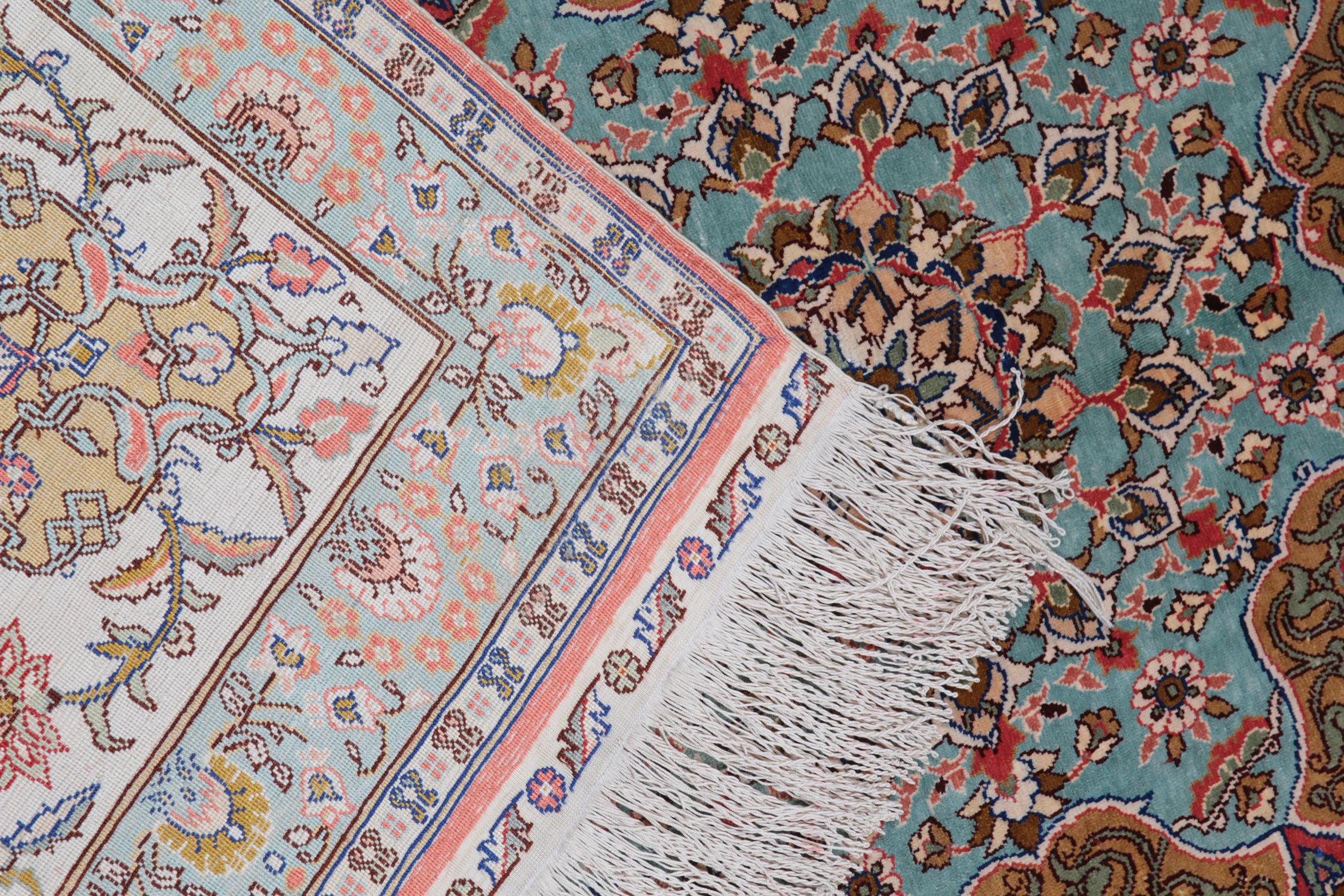 Mid-20th Century Antique Rug Turkish Hereke Pure Silk Rug, Handmade Floral Oriental Rugs for Sale