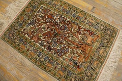 1950s Ivory Floral Animal Vintage Silk Turkish Hereke Carpet Rug
