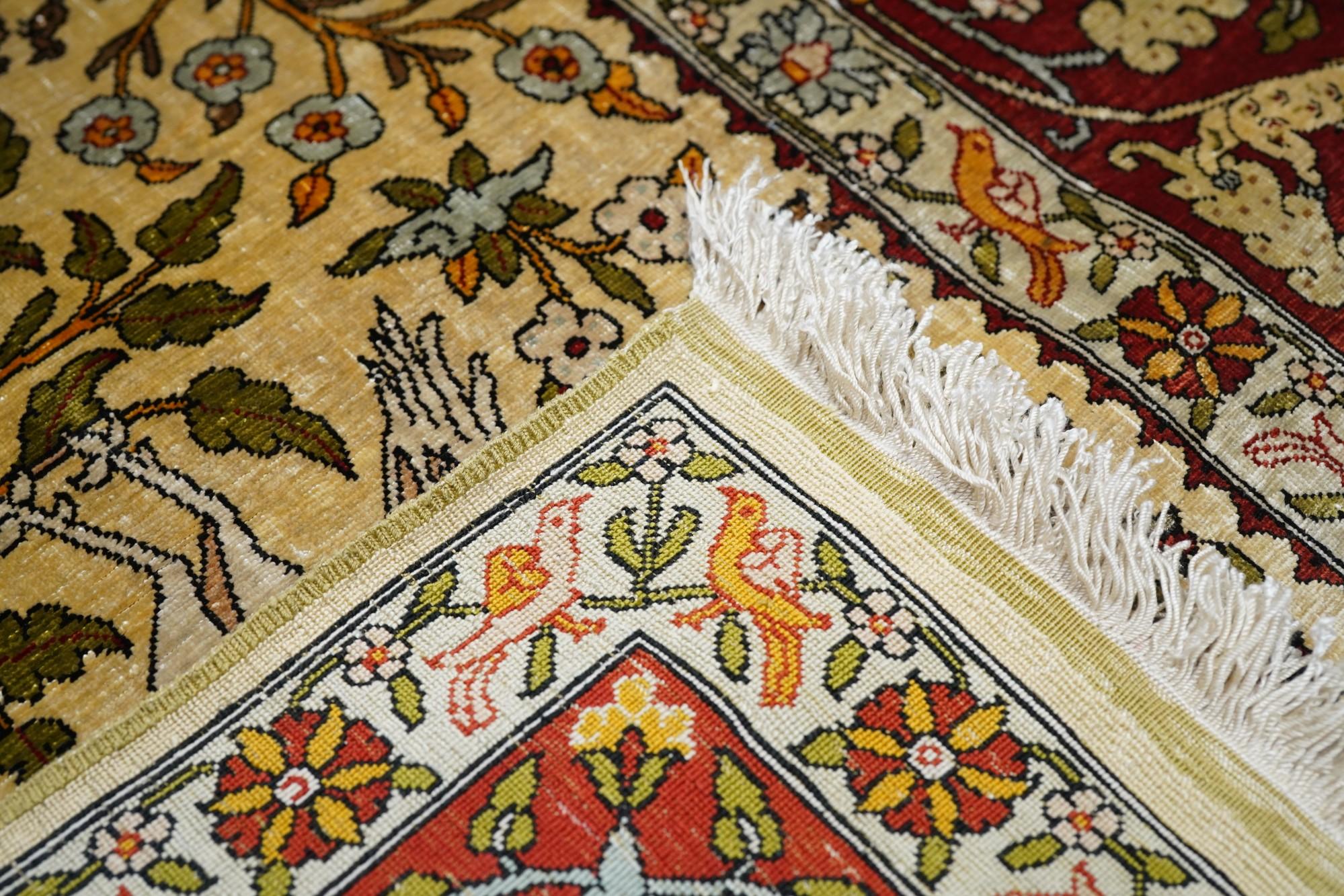 Antique Turkish Silk Hereke Rug For Sale 6