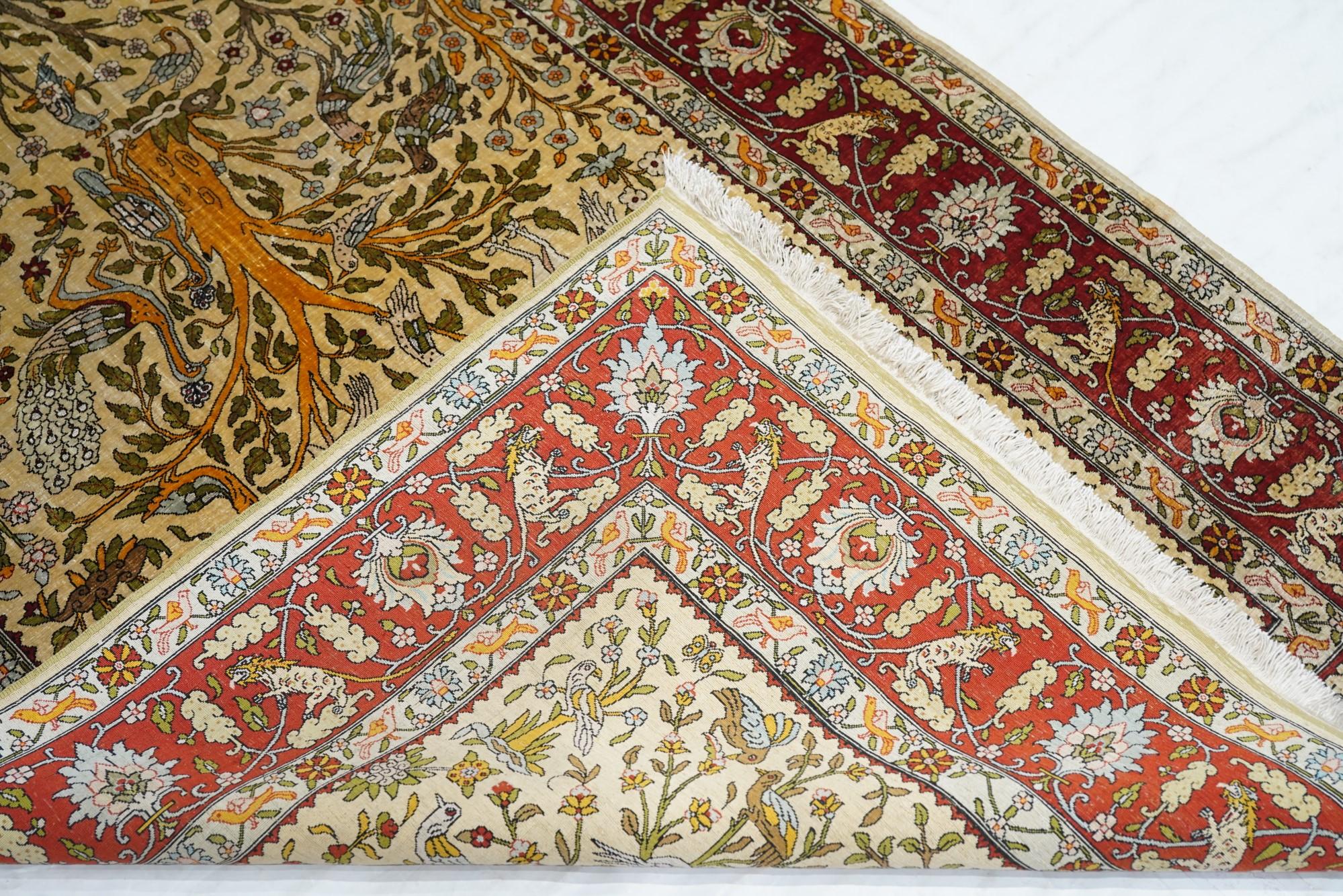 Antique Turkish Silk Hereke Rug For Sale 7