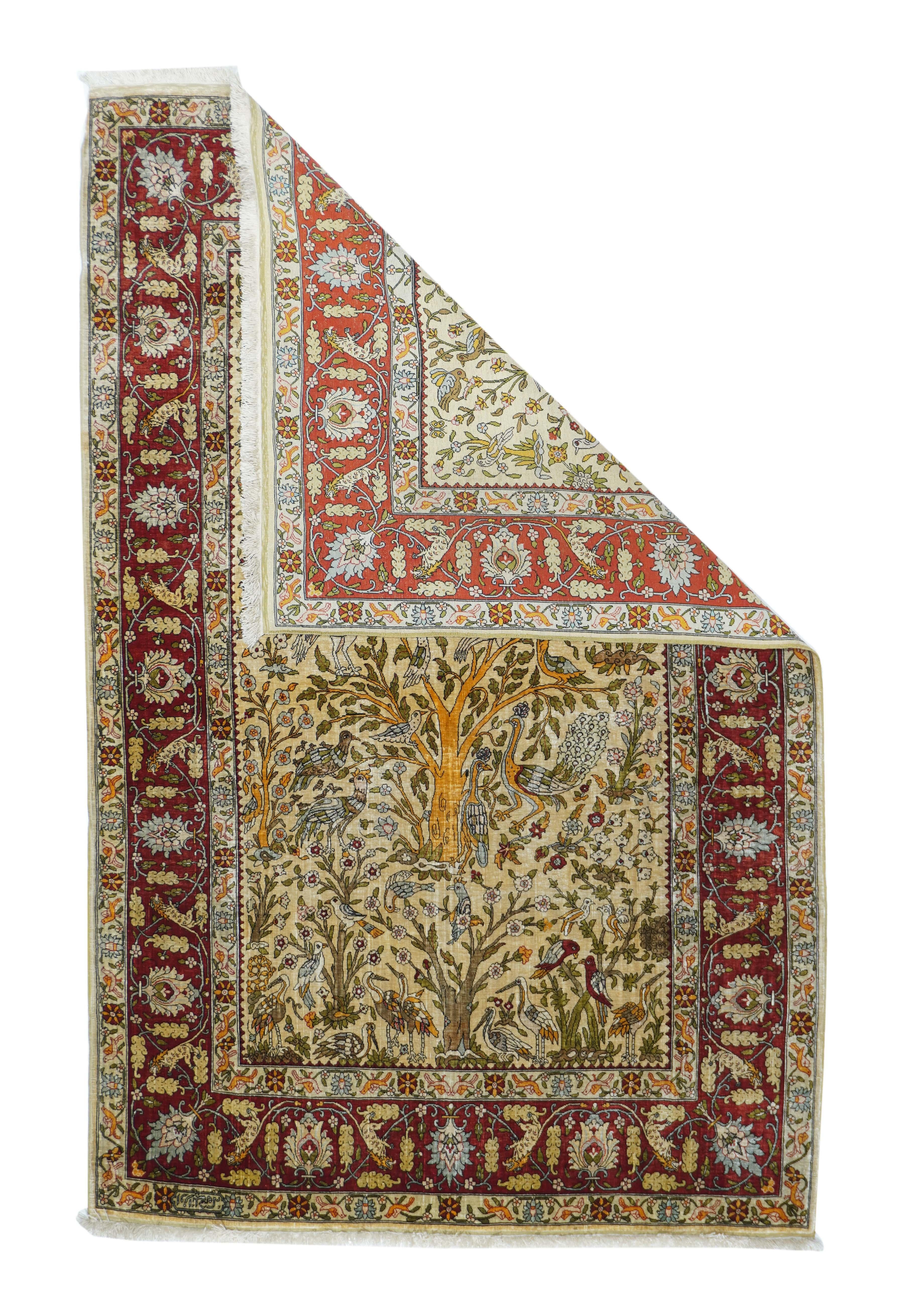Antique Turkish Silk Hereke rug 3'3'' x 5'1''.