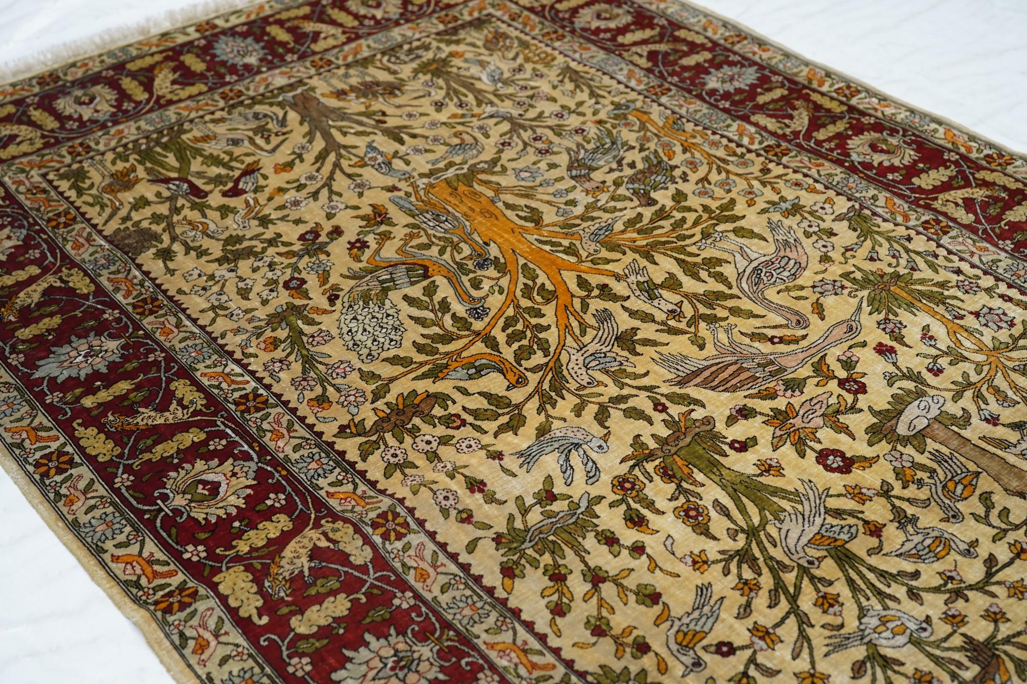 Antique Turkish Silk Hereke Rug For Sale 2