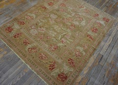 1930s Camel Classic Antique Turkish Hereke Rug 4'2"x4'10" Knotted Wool Carpet