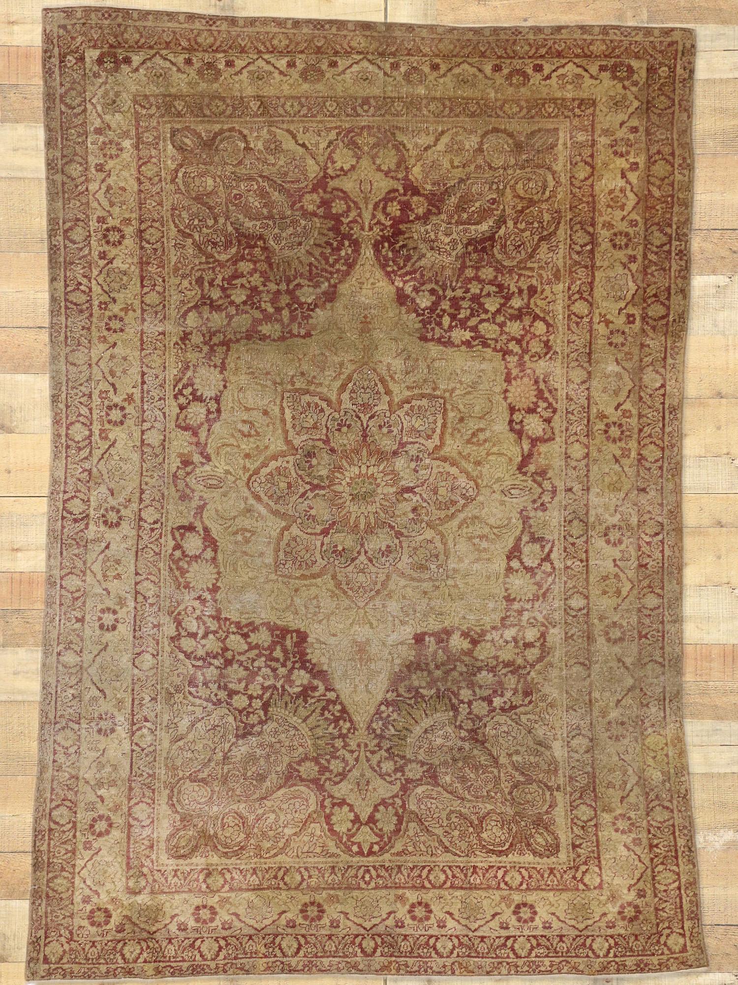 Tappeto antico turco Hereke con stile Art Nouveau in colori tenui in vendita 4