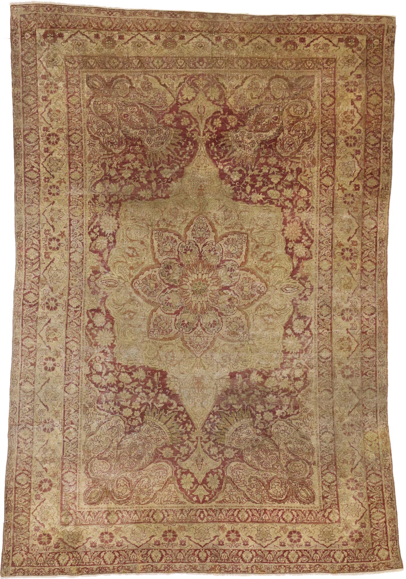 Tappeto antico turco Hereke con stile Art Nouveau in colori tenui in vendita 5