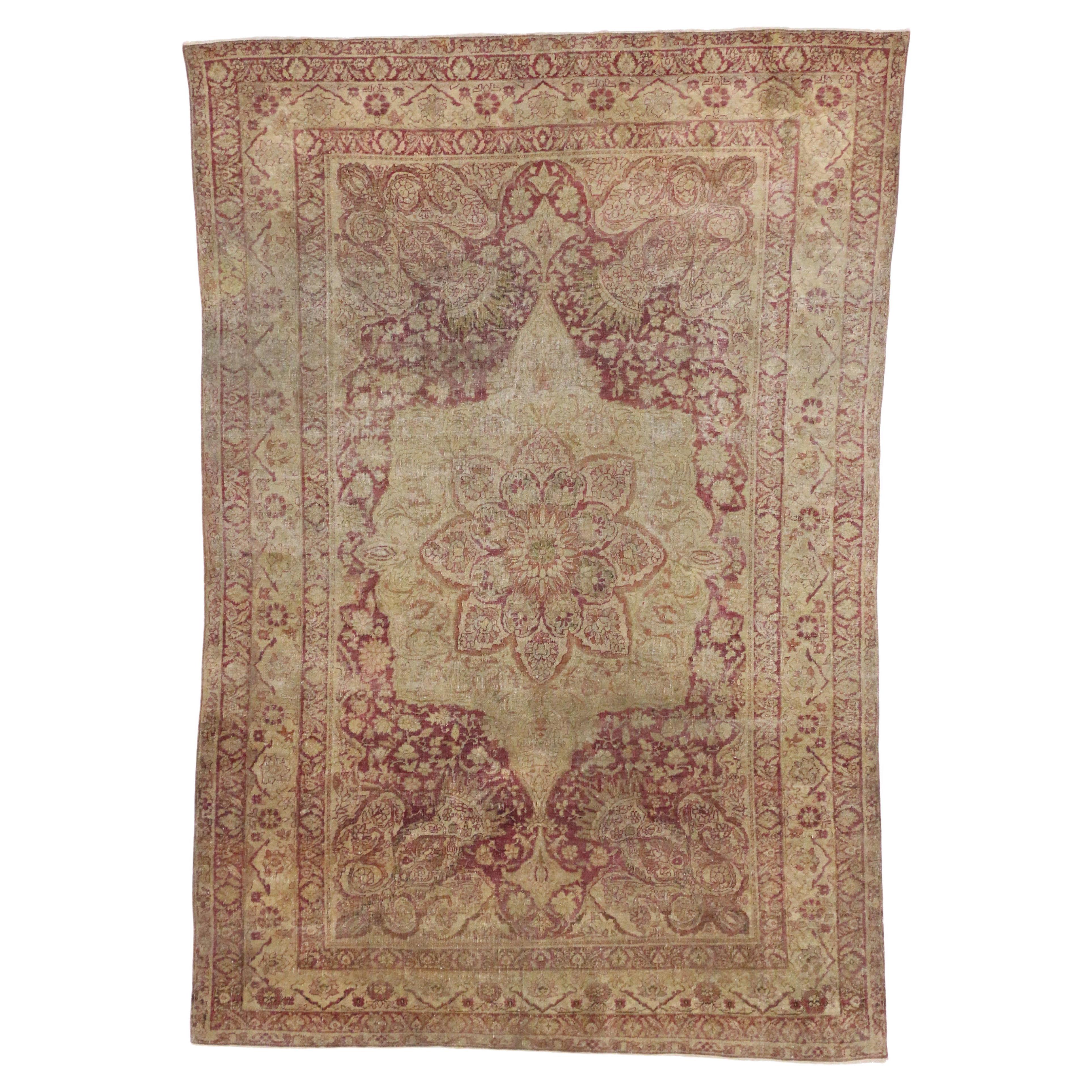 Antique Turkish Hereke Rug with Art Nouveau Style in Muted Colors