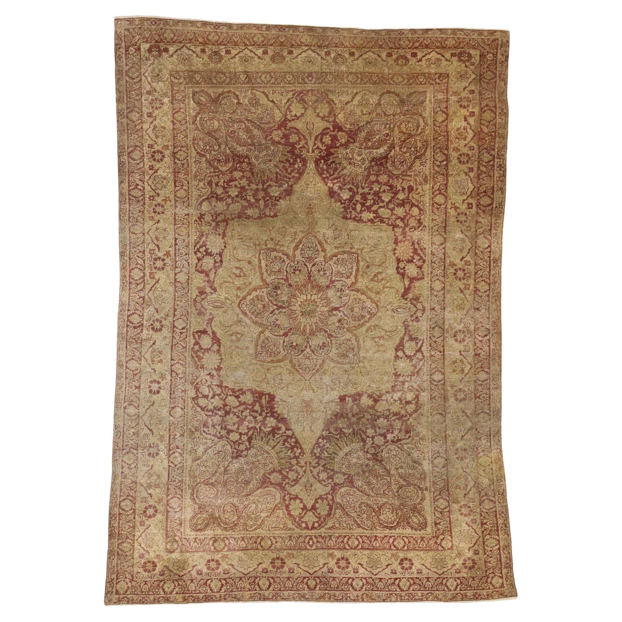 Late 19th Century Distressed Turkish Carpet with Traditional Art Nouveau Style