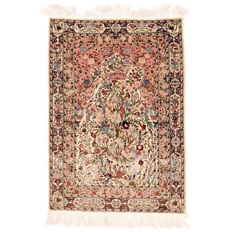 Vintage Silk Turkish Hereke Area Rug For Sale at 1stDibs