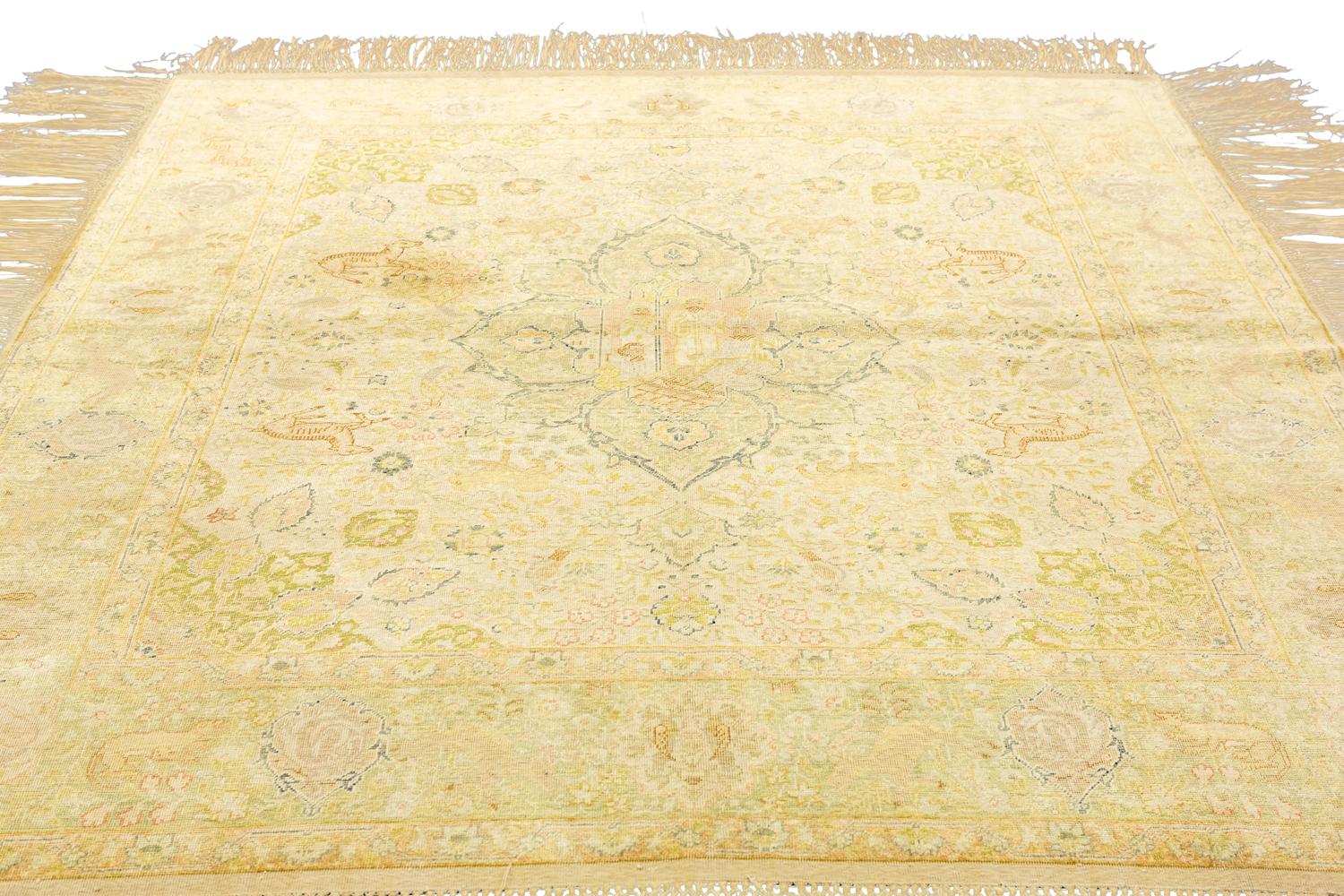 Antique Turkish Ivory Field Kaysery Silk Rug, 1900-1920 For Sale 1