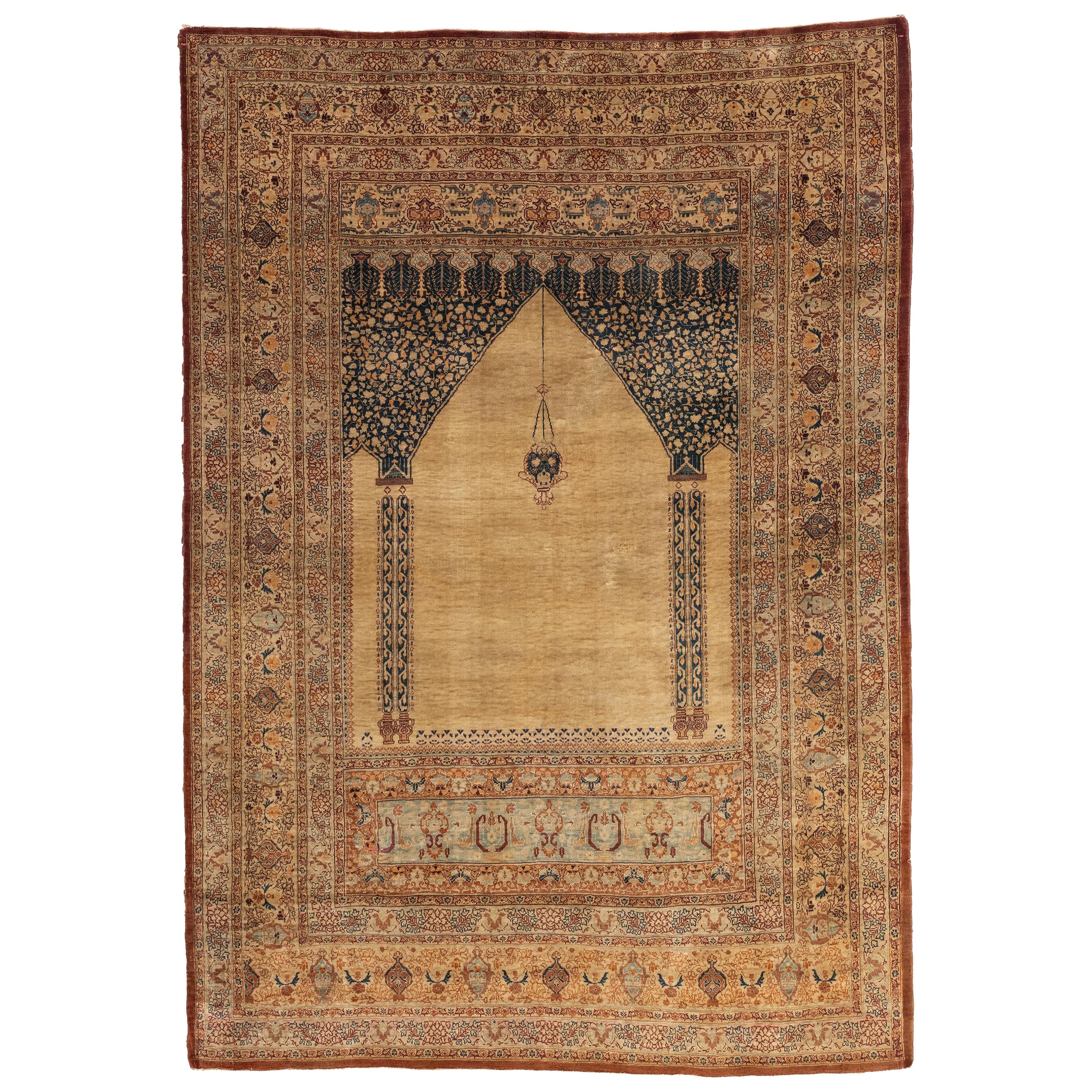 Antigua alfombra de oración turca Kaiseri de hacia 1880
