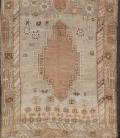 Antique Turkish Kars Oushak Gallery Rug with Geometric Medallion Design