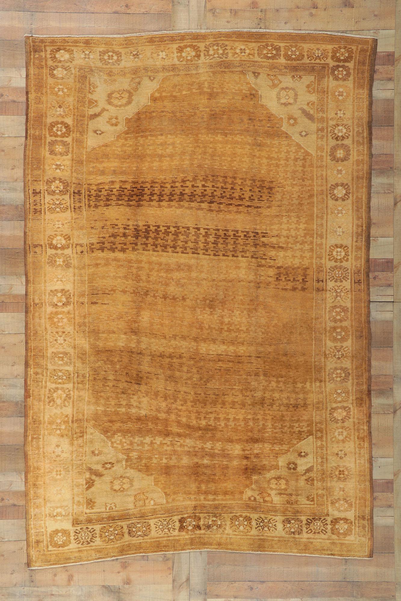 Antique Turkish Kars Oushak Rug with Mid-Century Modern Style For Sale 5