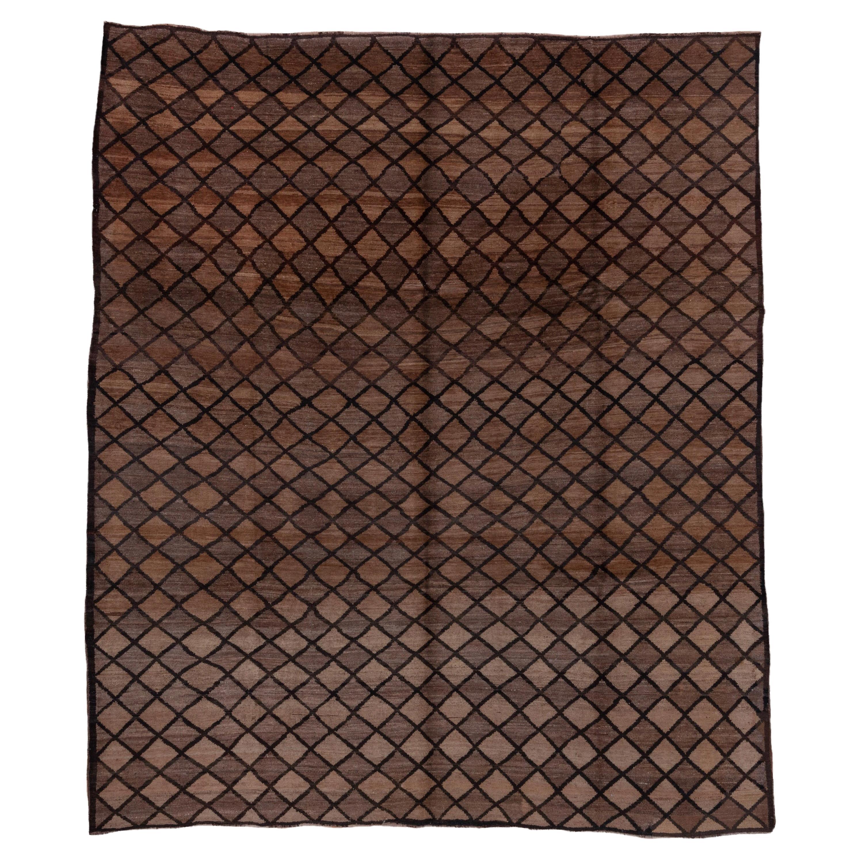 Antique Turkish Kars Rug, Brown Diamond Pattern, circa 1940s For Sale