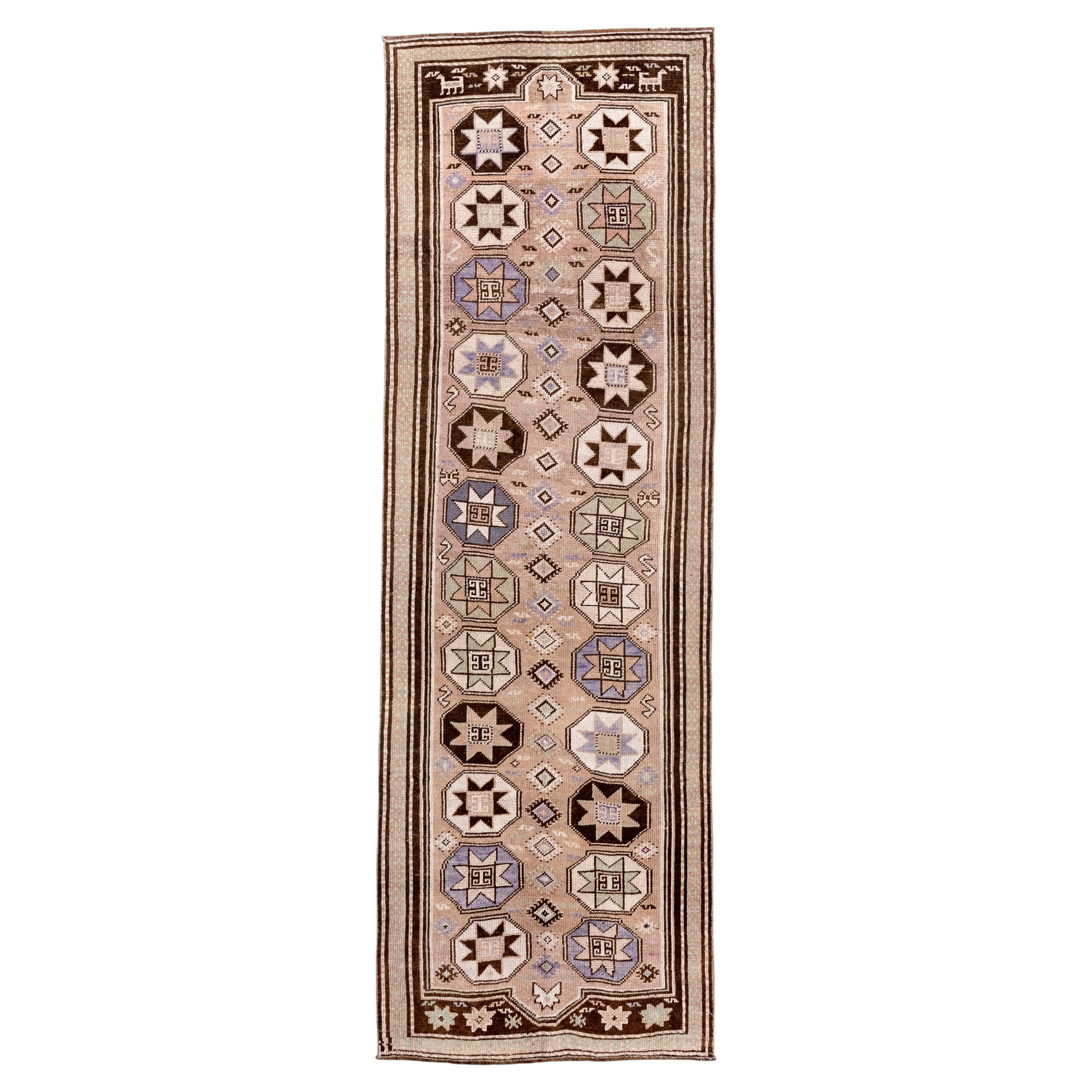 Antique Turkish Kars Runner with Geometric Medallions For Sale