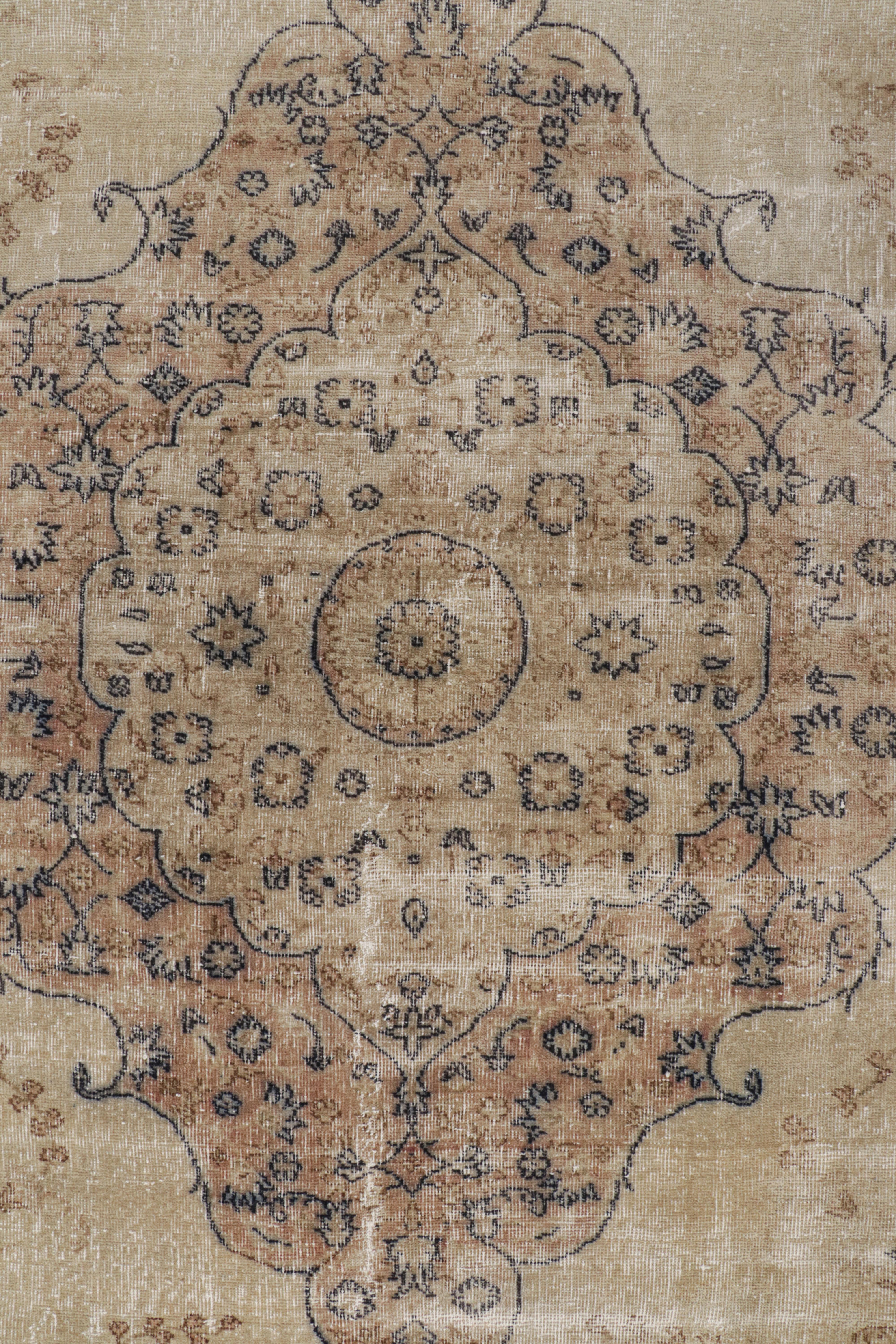 Wool Antique Turkish Kayseri Rug, Beige-Brown Medallion and Florals - Rug & Kilim For Sale