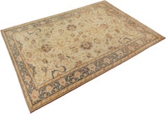 Antique Turkish Kayseri Rug, Hand-Knotted, 9.5x6.8 ft – Ivory, Light Blue & Rose