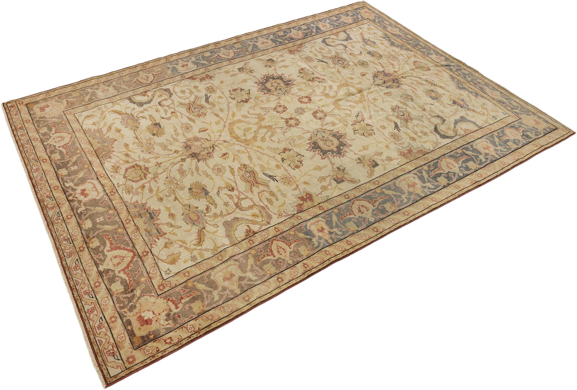 Antiker türkischer Kayseri Teppich, handgeknüpft, 9.5x6.8 ft - Elfenbein, Hellblau & Rosa (Türkisch) im Angebot