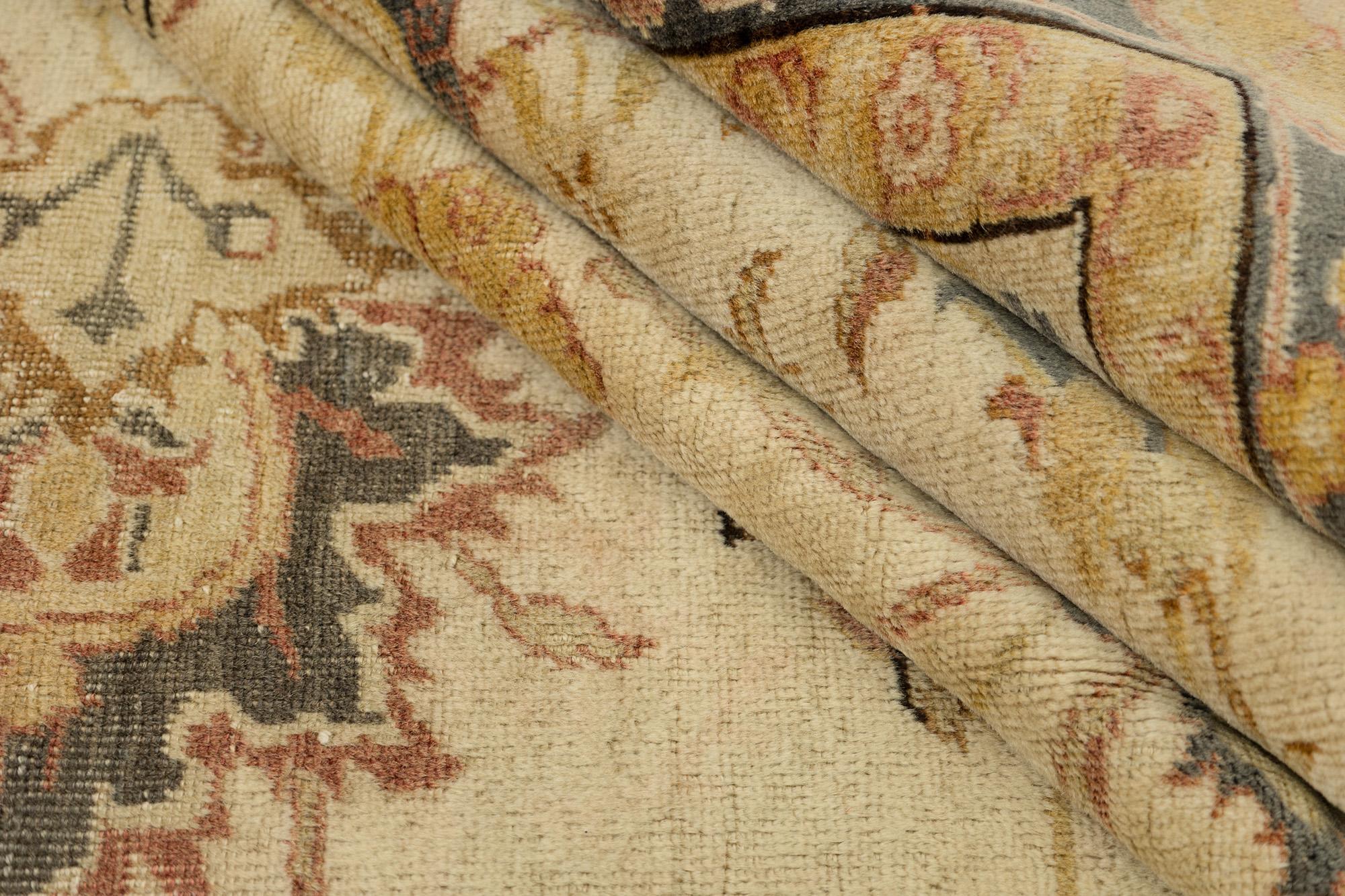 Antiker türkischer Kayseri Teppich, handgeknüpft, 9.5x6.8 ft - Elfenbein, Hellblau & Rosa (Wolle) im Angebot