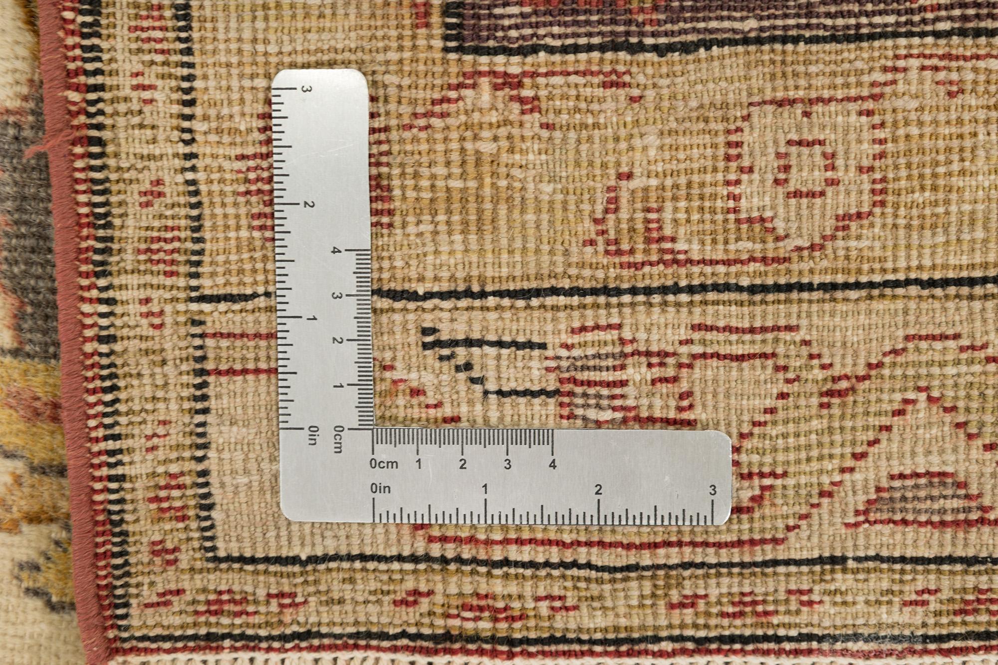 Antiker türkischer Kayseri Teppich, handgeknüpft, 9.5x6.8 ft - Elfenbein, Hellblau & Rosa im Angebot 1
