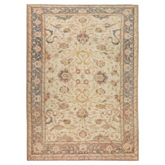 Antiker türkischer Kayseri Teppich, handgeknüpft, 9.5x6.8 ft - Elfenbein, Hellblau & Rosa