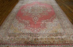 1950s Pink Medallion Vintage Turkish Silk Kayseri Carpet 7'6"x10'10" Knotted Rug