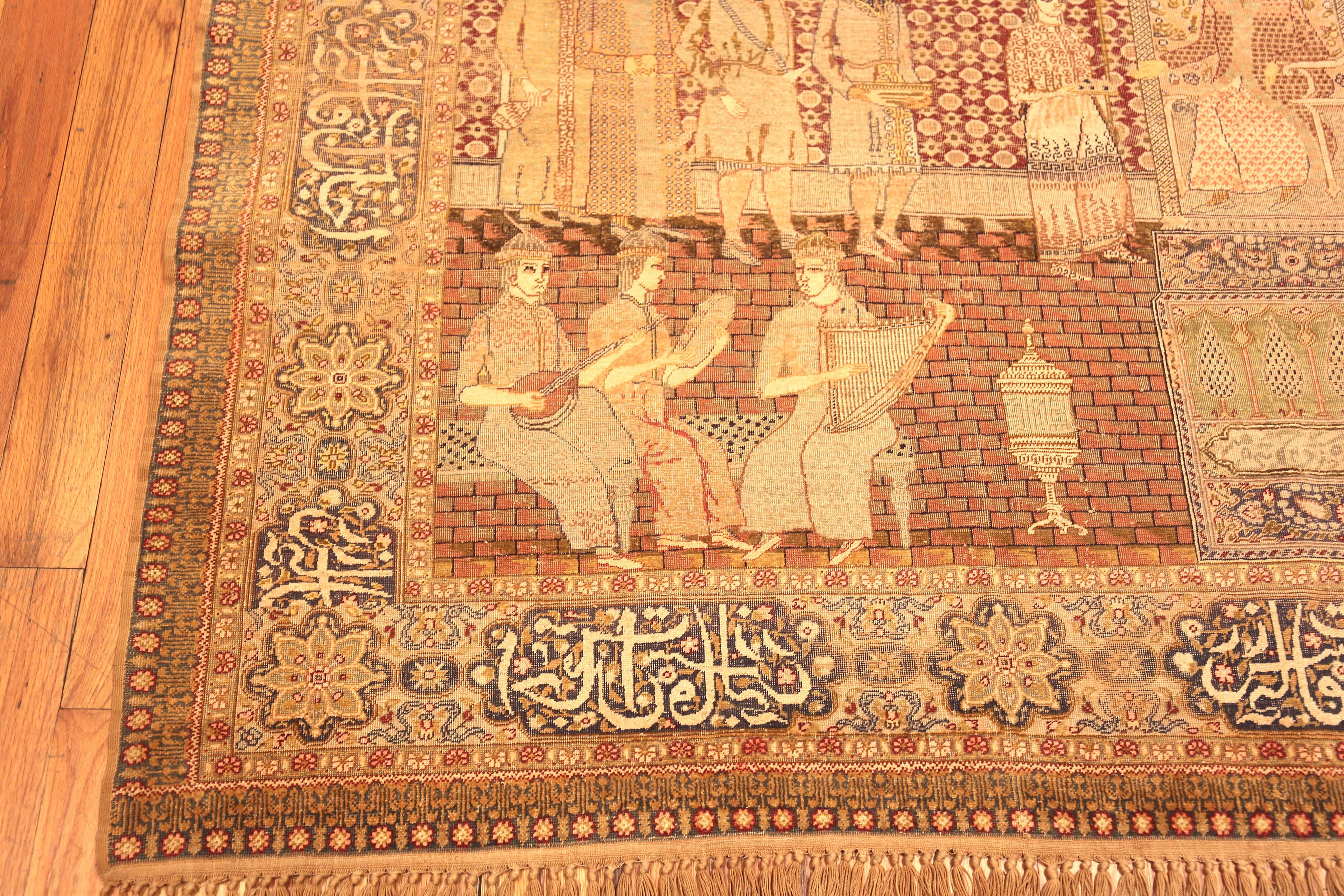 Preciosa alfombra turca antigua Keysari de seda pictórica, País de origen: Persia, Fecha de fabricación: 1920
