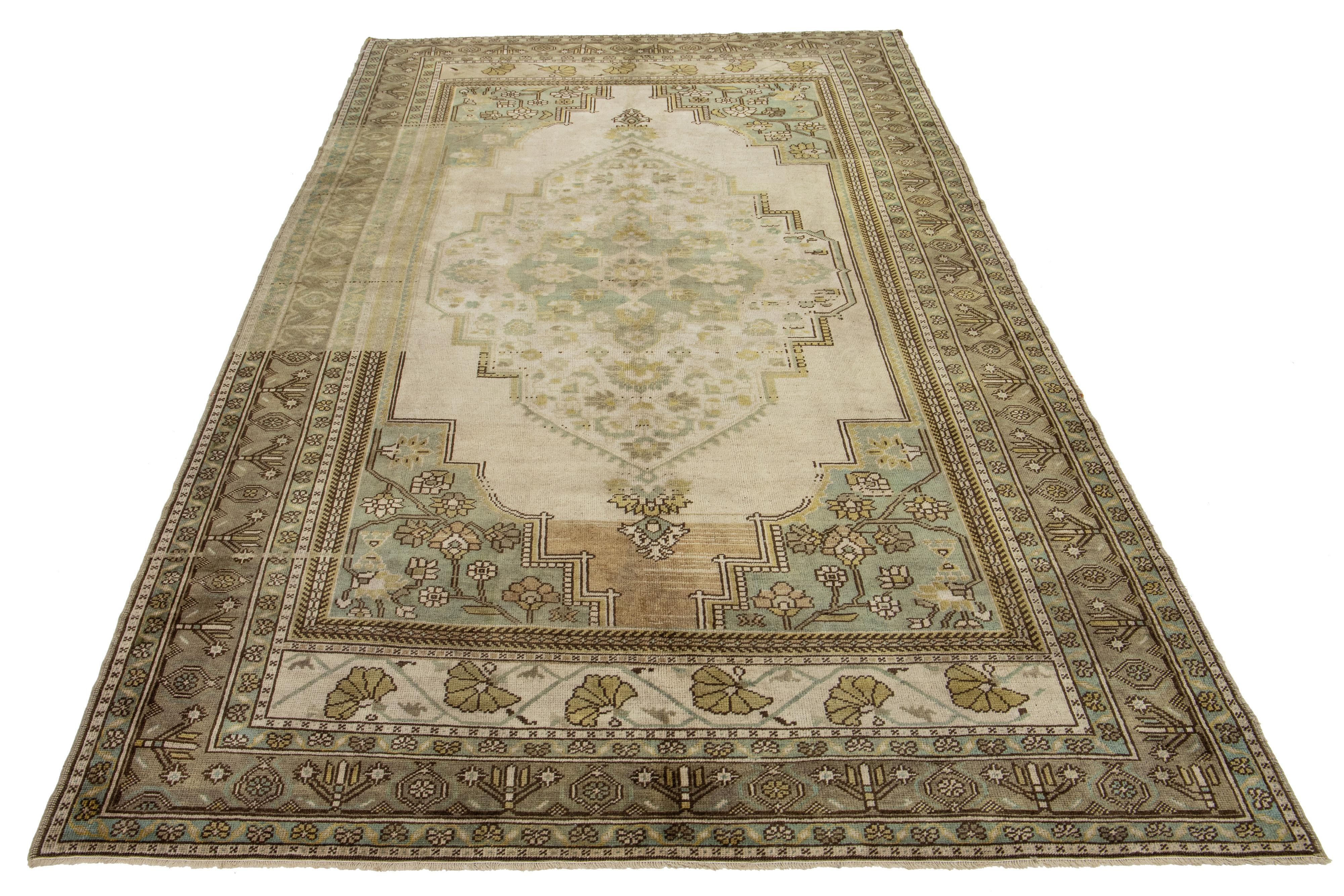 Antique Turkish Khotan Gallery Wool Rug with Medallion Motif in Light Brown For Sale 3