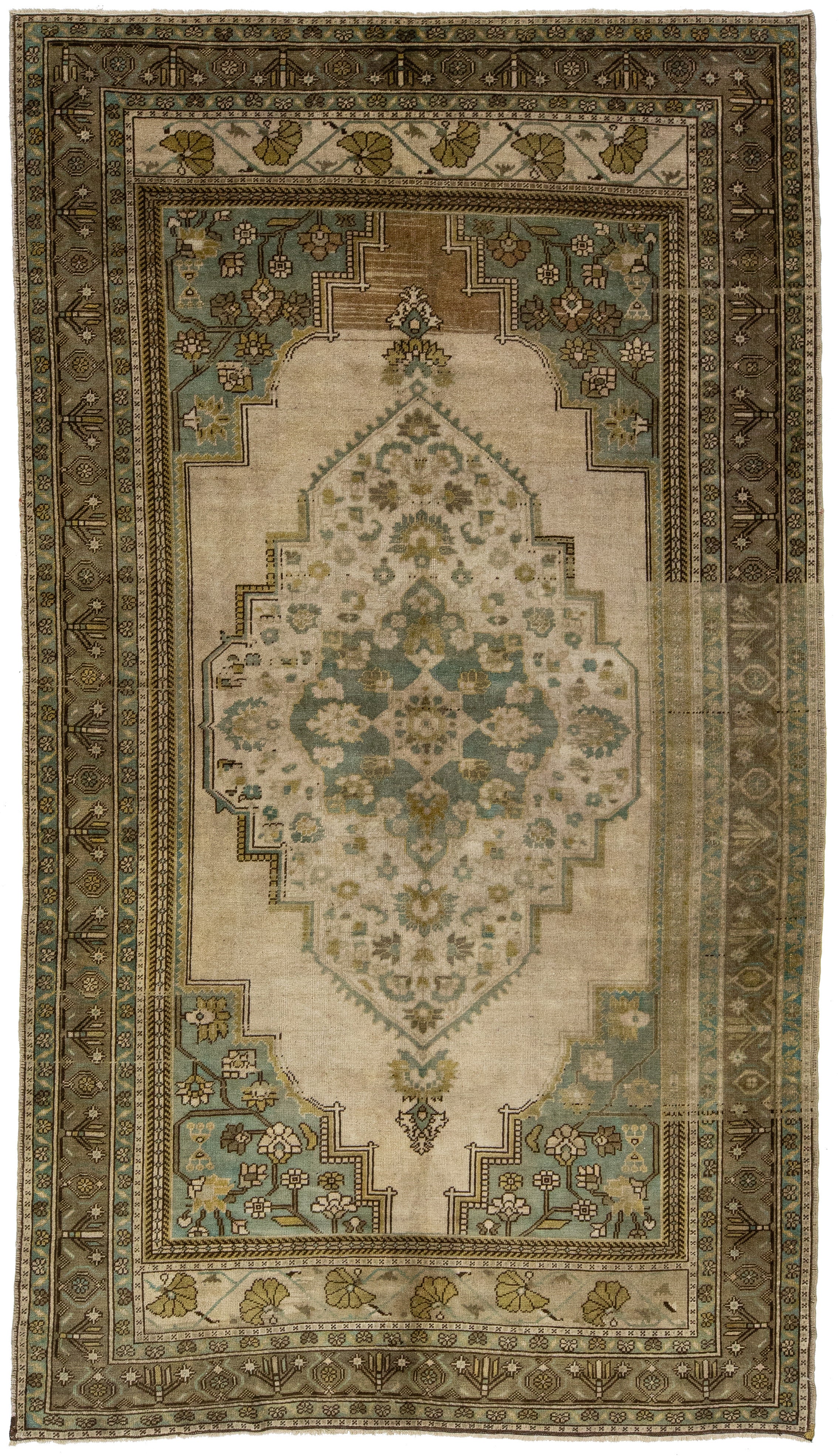 Antique Turkish Khotan Gallery Wool Rug with Medallion Motif in Light Brown For Sale