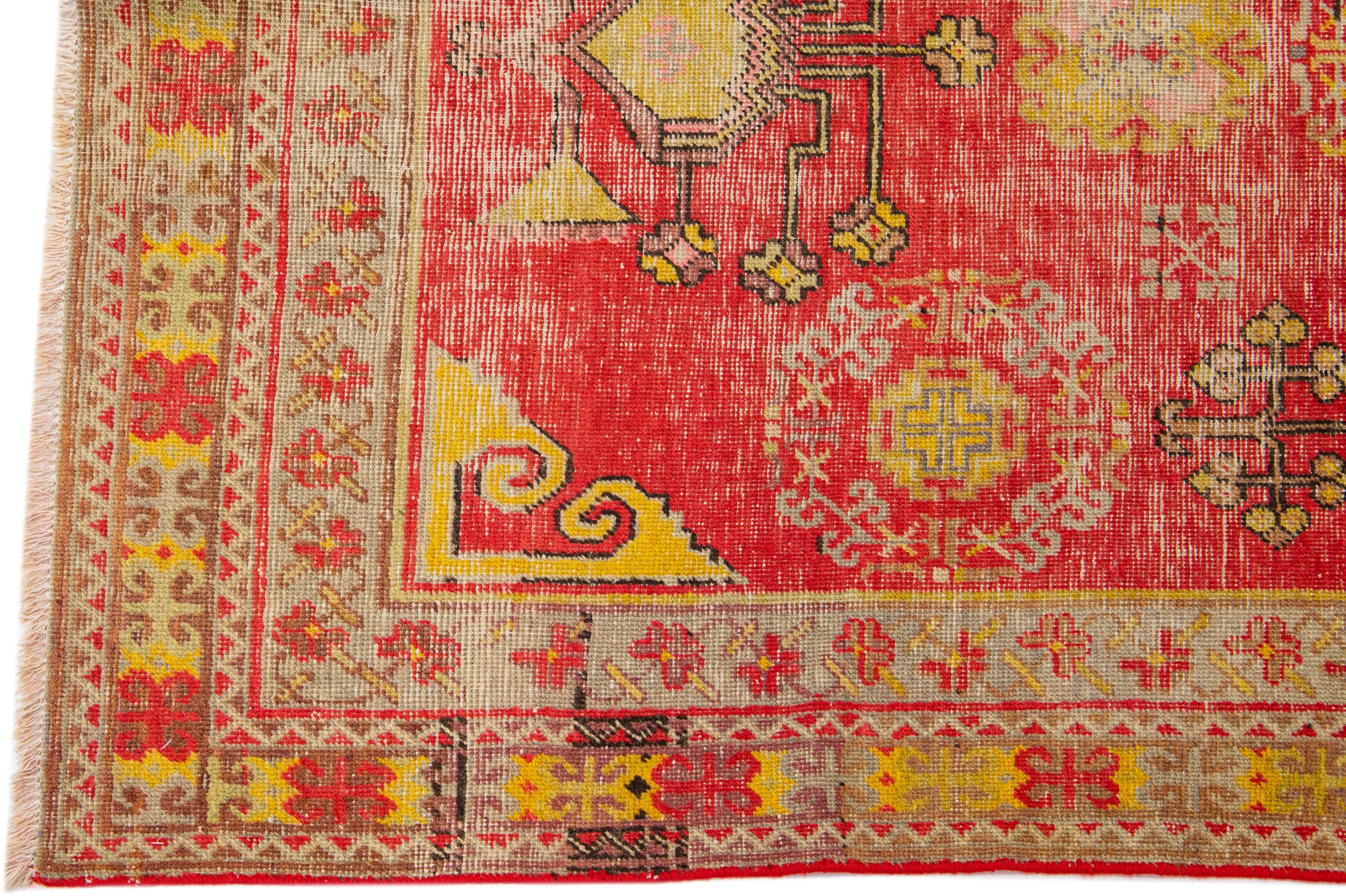 20th Century Antique Turkish Khotan Handmade Red Wool Runner For Sale