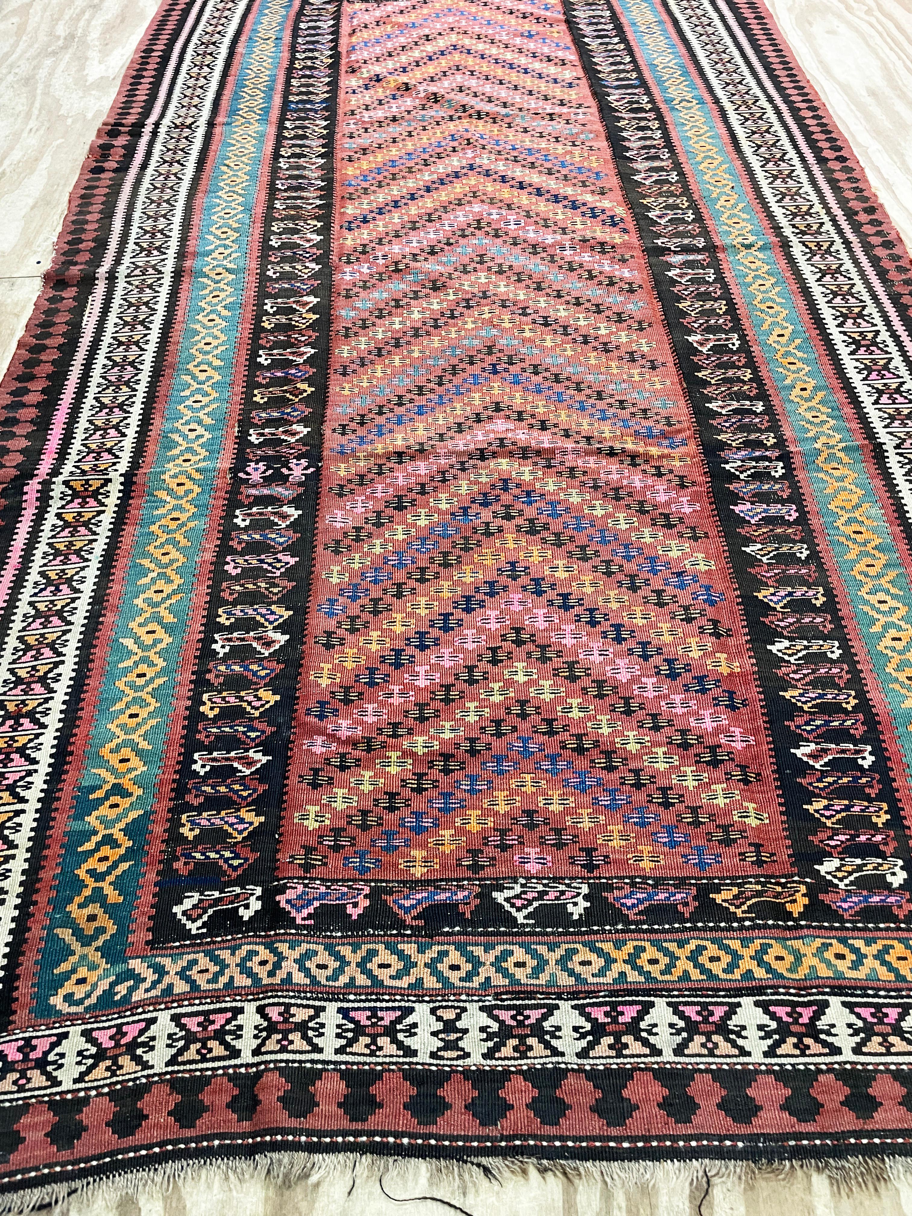 Tribal Antique Turkish Kilim Flat weave, c-1900's For Sale