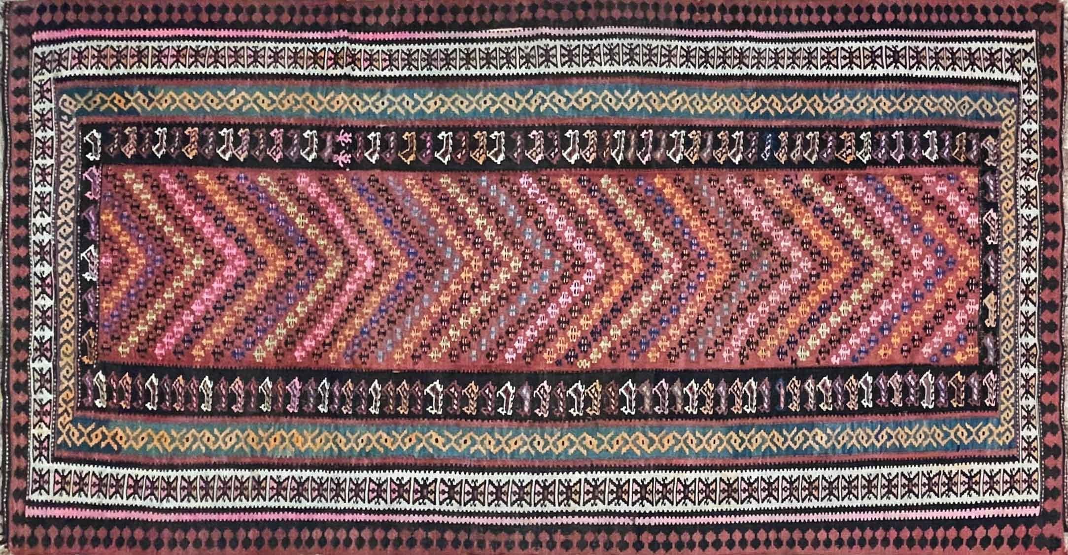 Wool Antique Turkish Kilim Flat weave, c-1900's For Sale