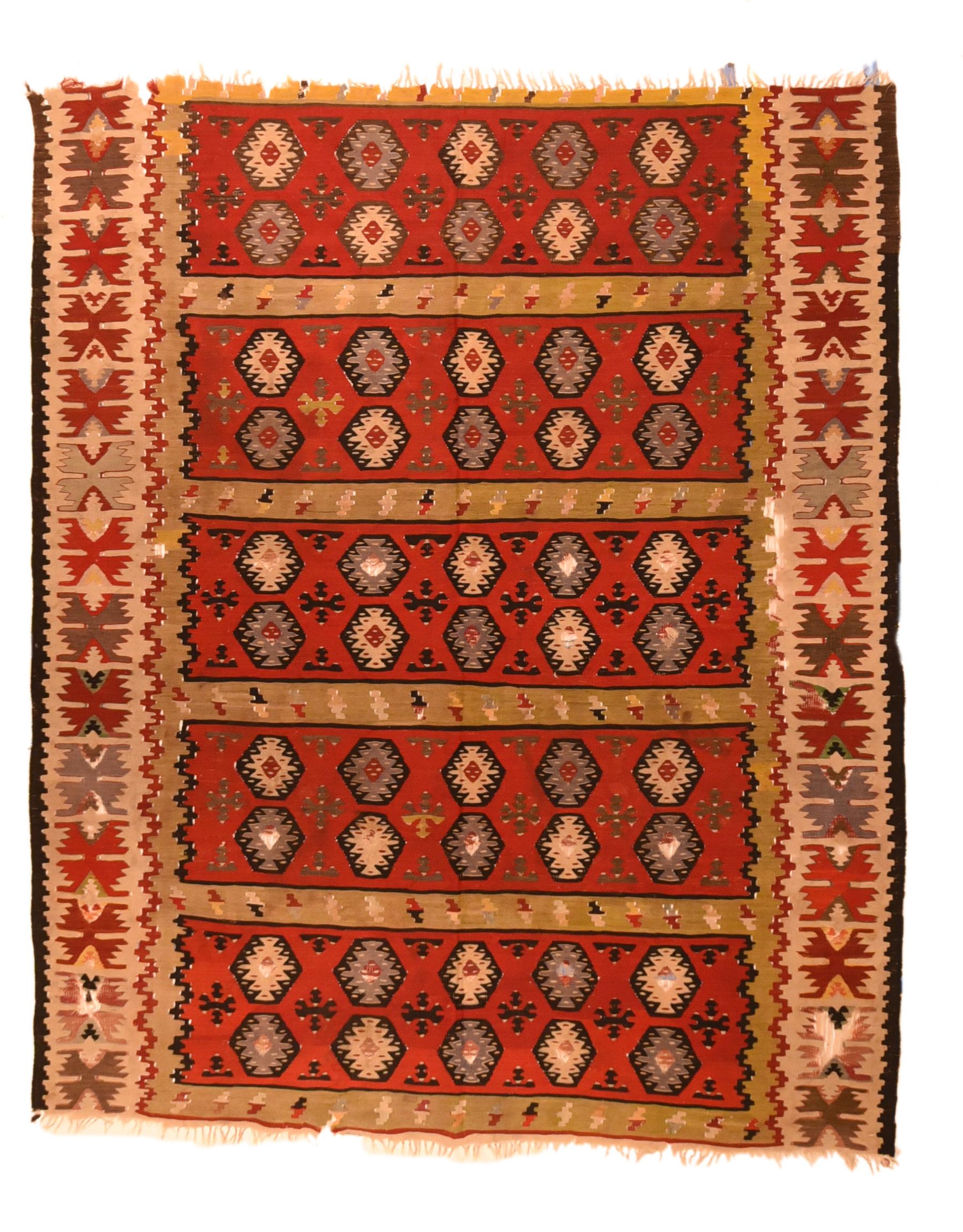 Antiker türkischer Kelim-Teppich 4'5'' x 5'4'' (Frühes 20. Jahrhundert) im Angebot