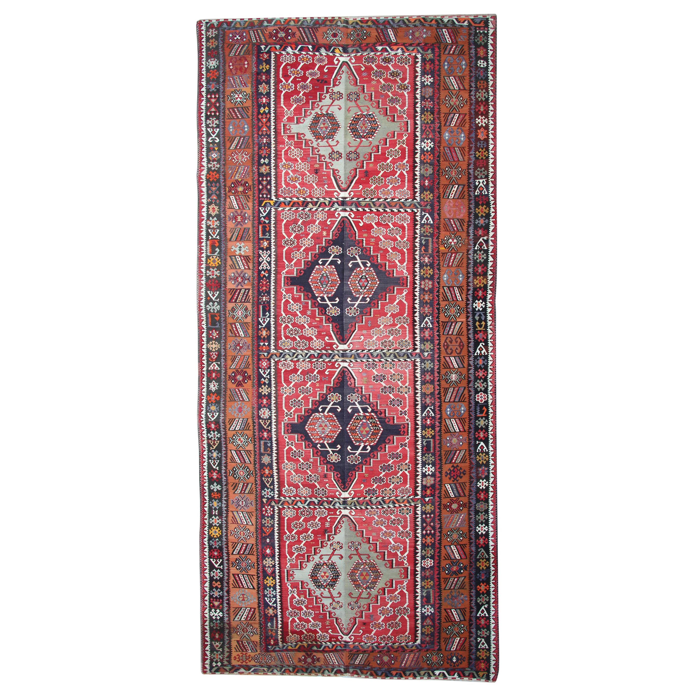 Antique Turkish Kilim Rug, Antique Rugs, Handmade Carpet Floor Area Red Rugs