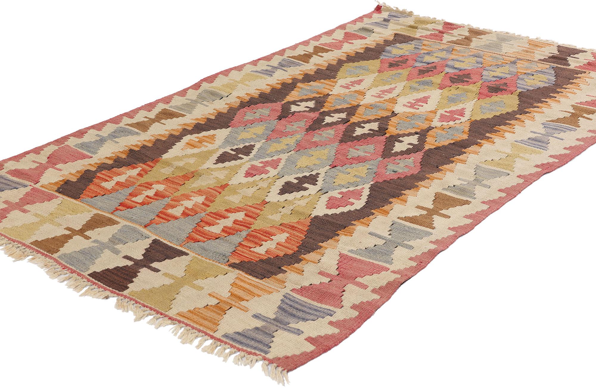 78951 Antique Turkish Kilim Rug, 02'11 x 05'03. This exquisite handwoven wool antique Turkish kilim rug embodies the rich tradition of tribal artistry, showcasing the timeless beauty of nomadic craftsmanship. With intricate precision, its allover