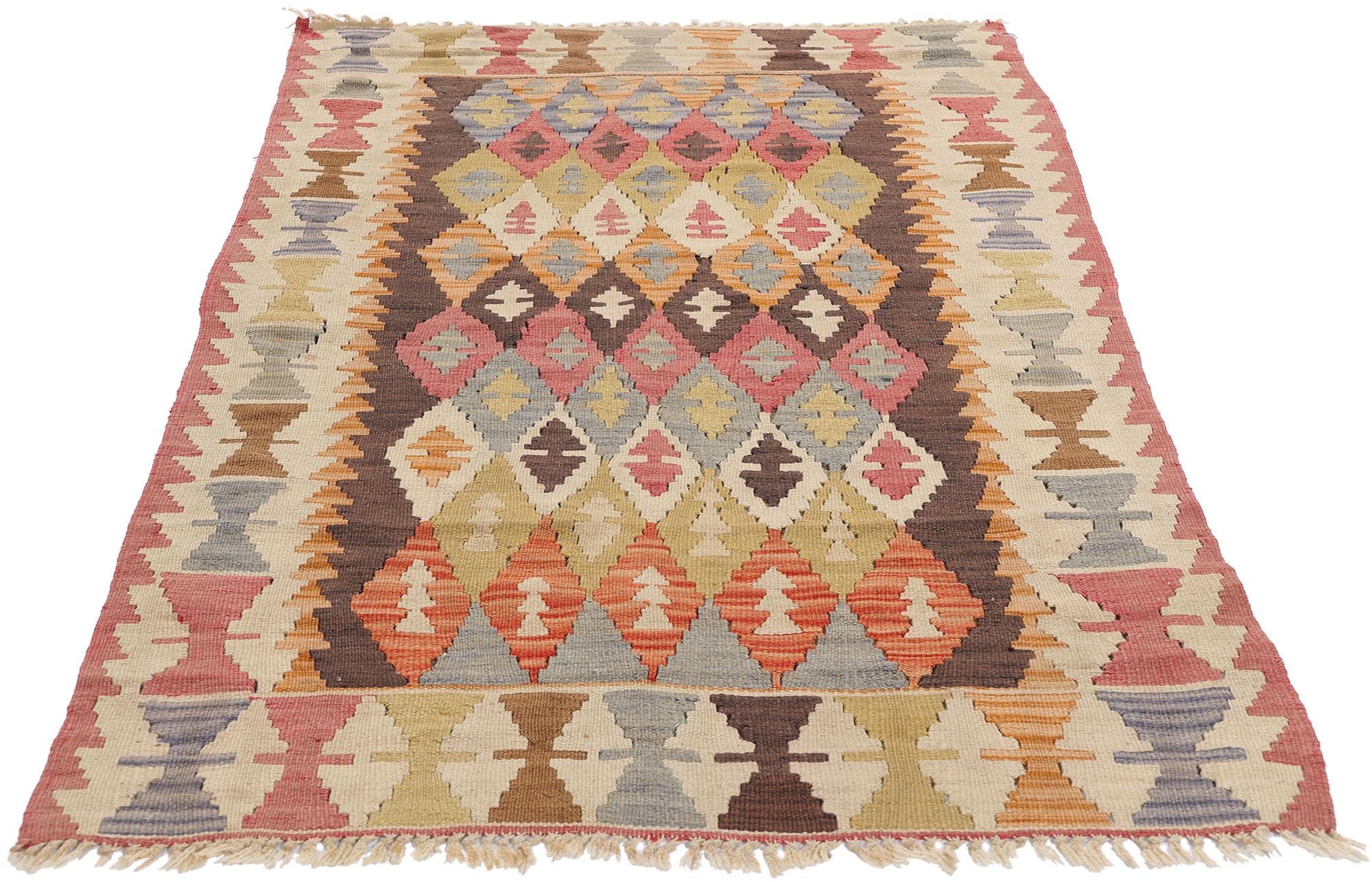 Aesthetic Movement 1920’s Colorful Turkish Kilim Flatweave Carpet with Modern Tribal Style For Sale