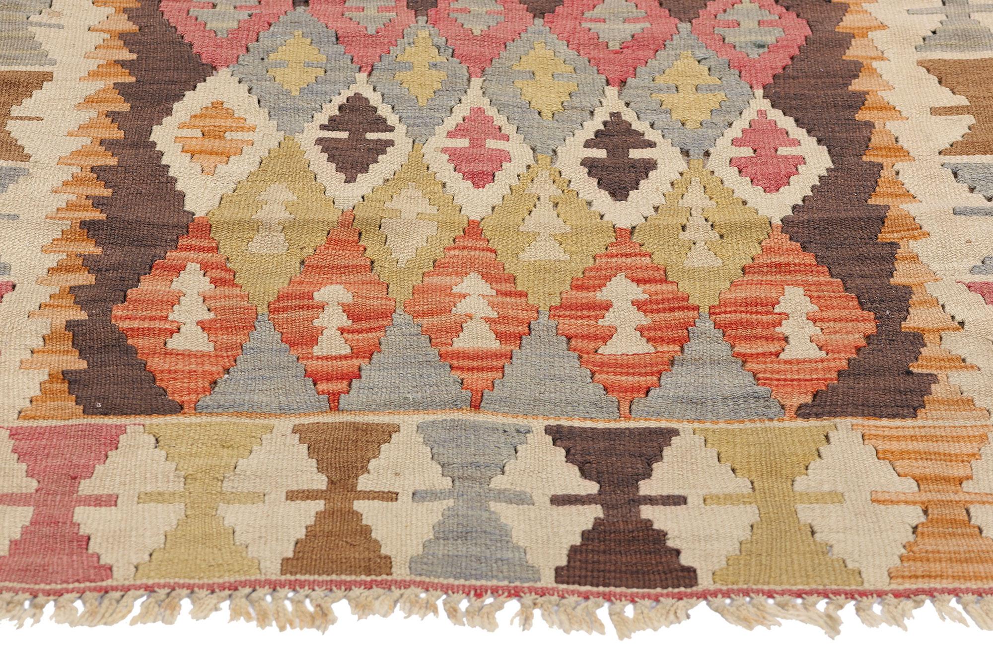Hand-Woven 1920’s Colorful Turkish Kilim Flatweave Carpet with Modern Tribal Style For Sale