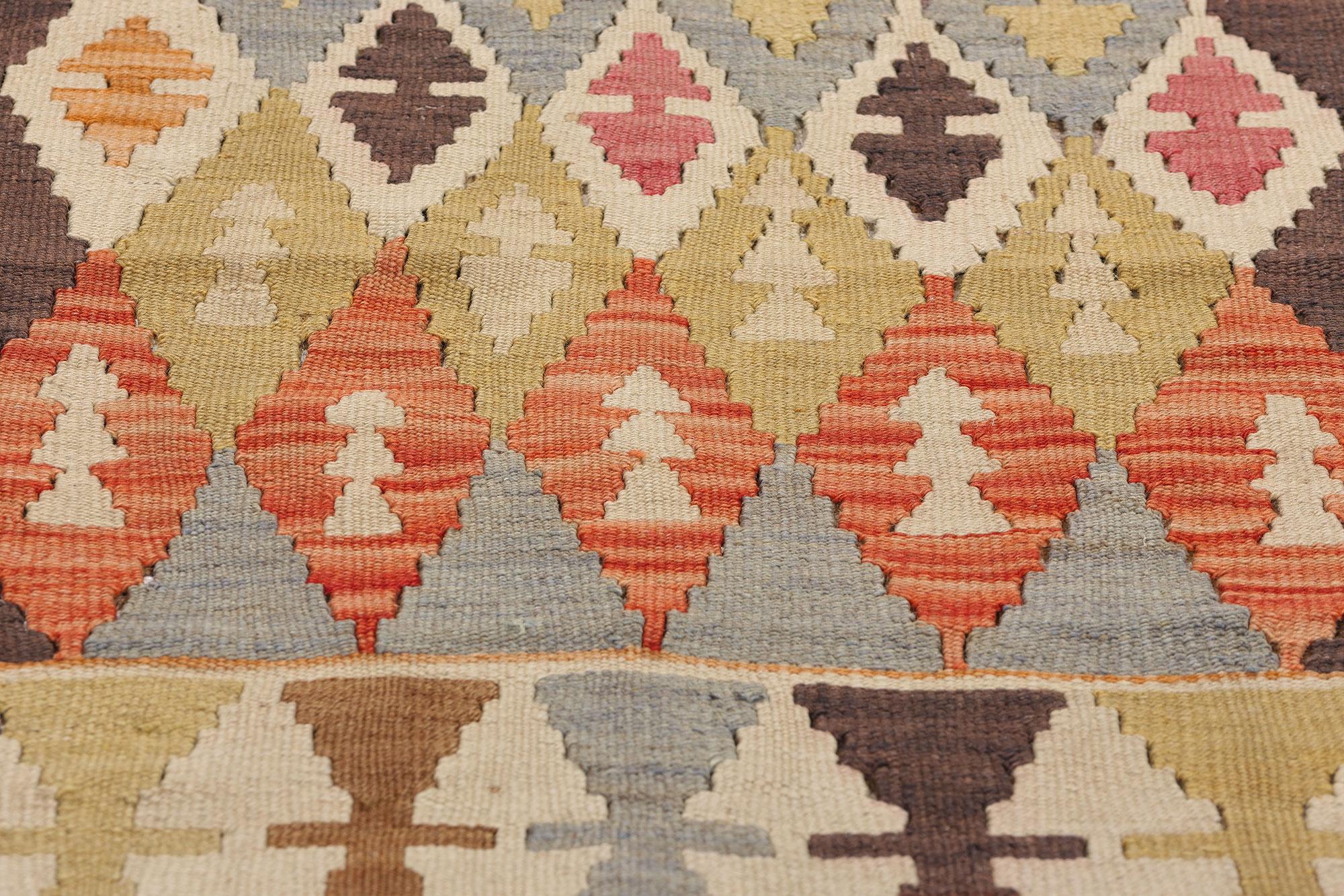 1920’s Colorful Turkish Kilim Flatweave Carpet with Modern Tribal Style In Good Condition For Sale In Dallas, TX
