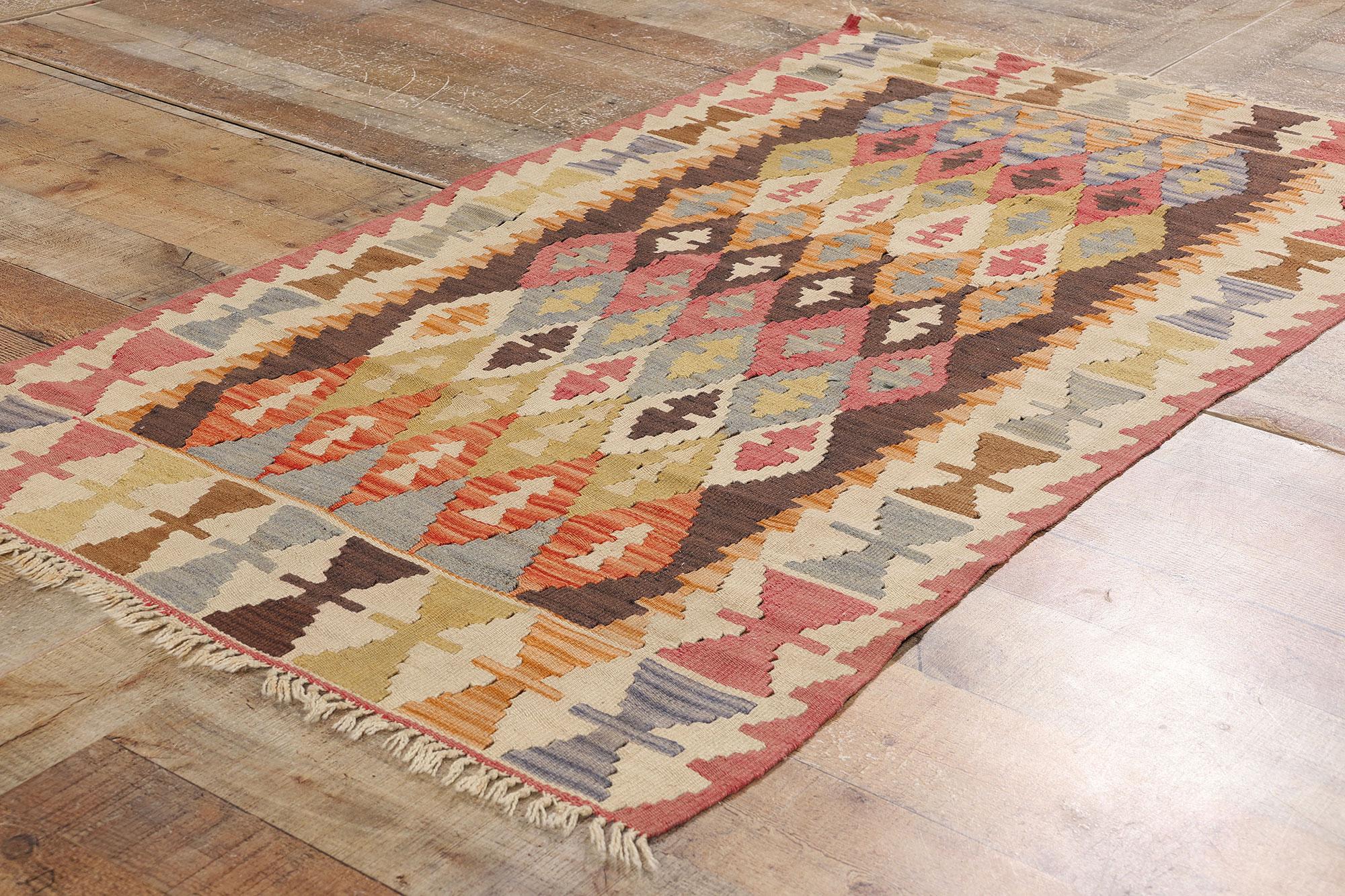 Wool 1920’s Colorful Turkish Kilim Flatweave Carpet with Modern Tribal Style For Sale