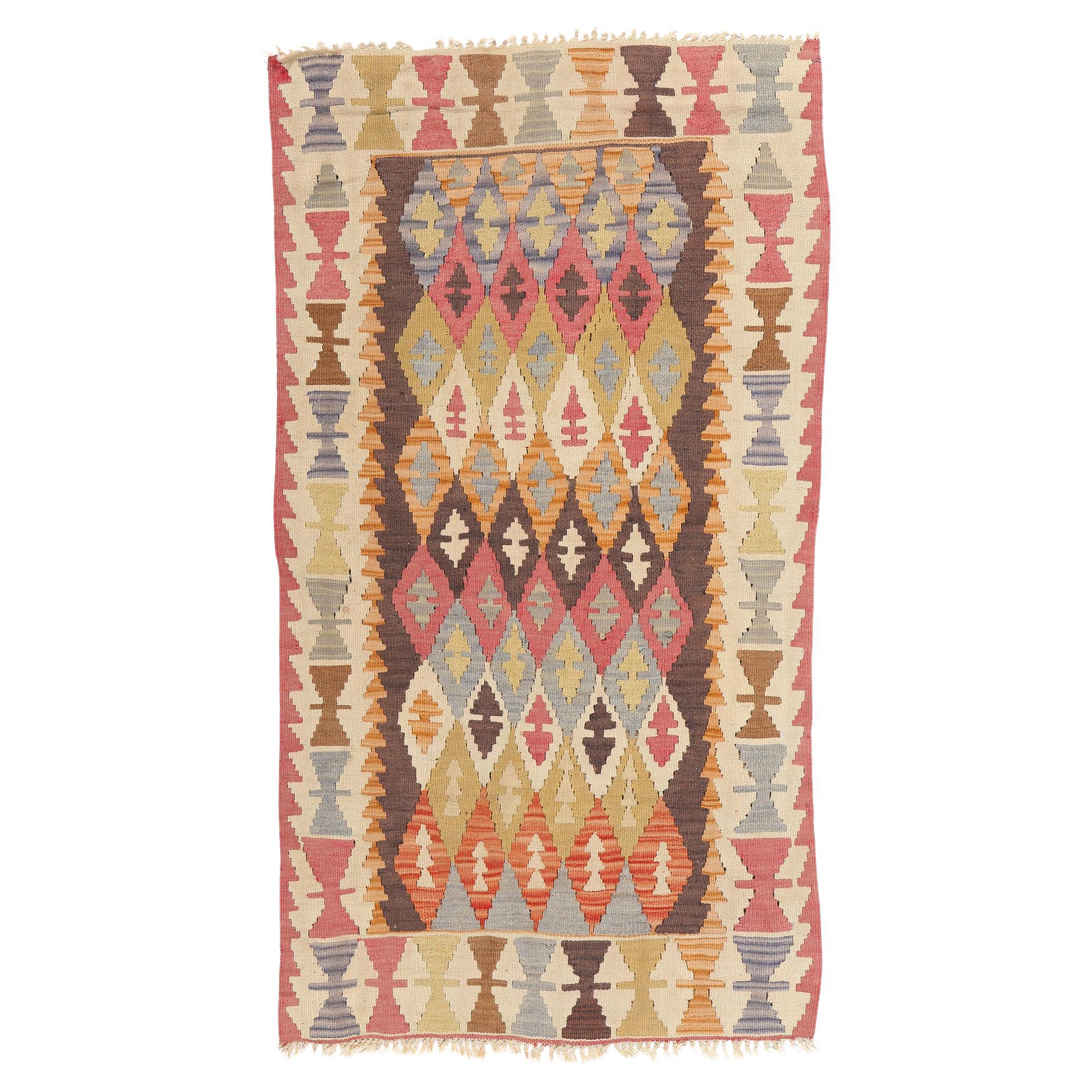 Tapis turc Kilim des années 1920, tissé à plat et coloré, de style Modern Tribal