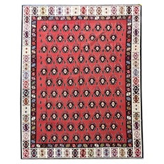 Antiker türkischer Kelim-Teppich, handgefertigt, modern, rot gestreift, Pirot Kilims