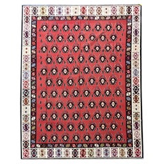 Alfombra Kilim Turca Antigua Hecha a Mano Moderna Pirot Kilims A Rayas Rojas