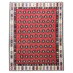 Tapis Kilim turc ancien fait main - Tapis moderne Pirot Kilims à rayures rouges