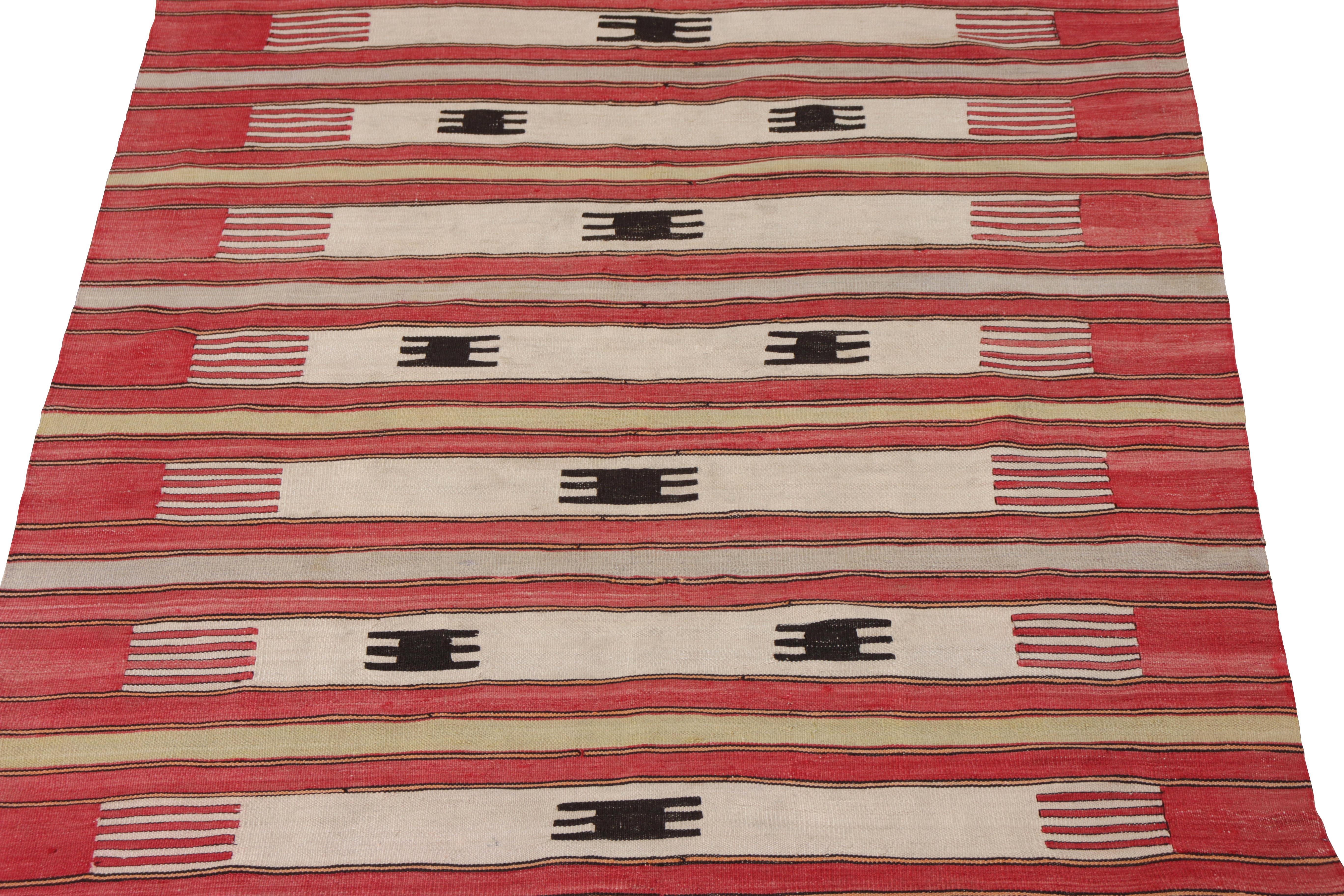 Hand-Knotted Antique Turkish Kilim Rug in Red, Beige and Black For Sale