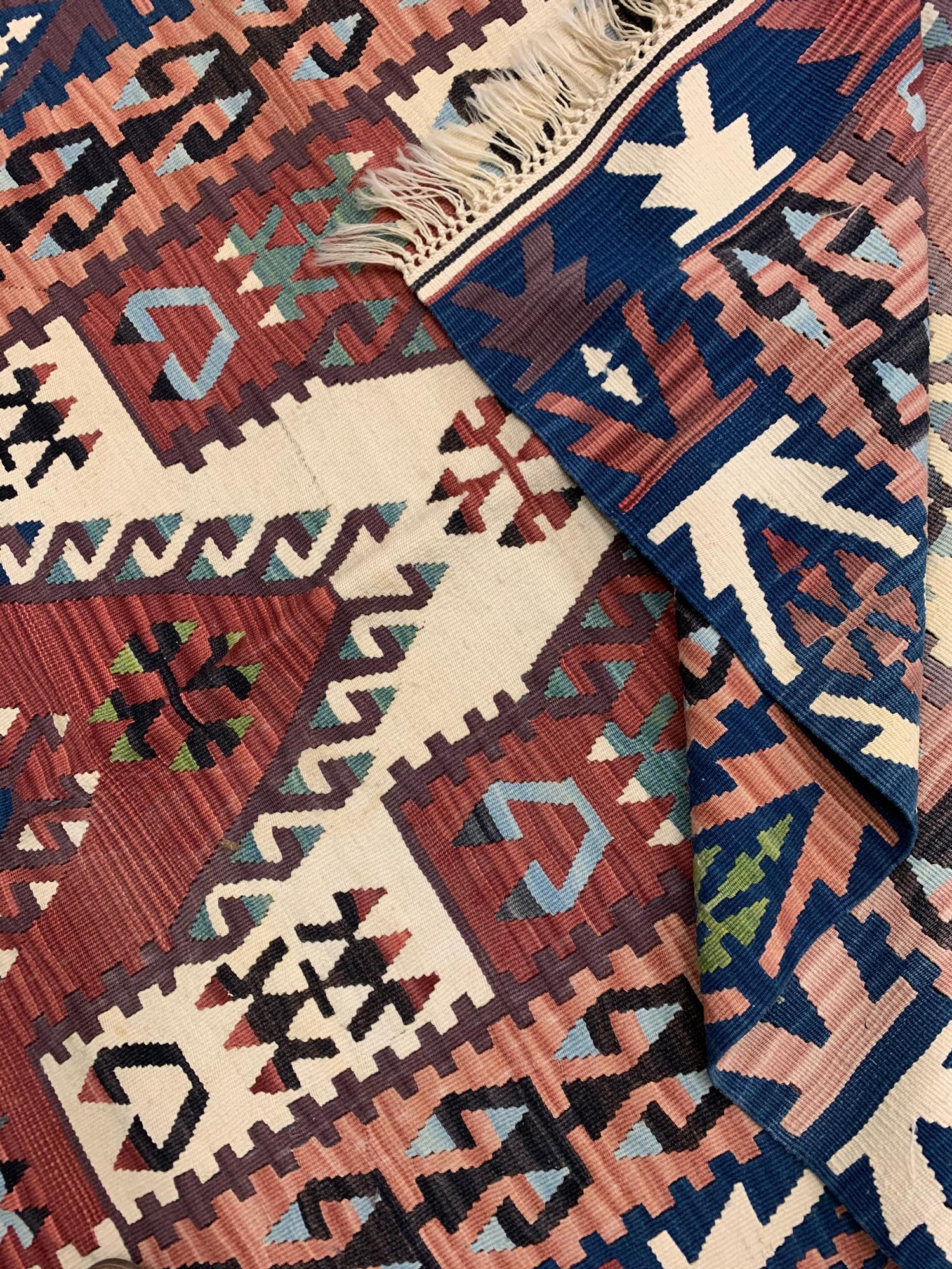 Folk Art Antique Terracotta Turkish Kilim with Chevron Geometric Wool Flatweave For Sale